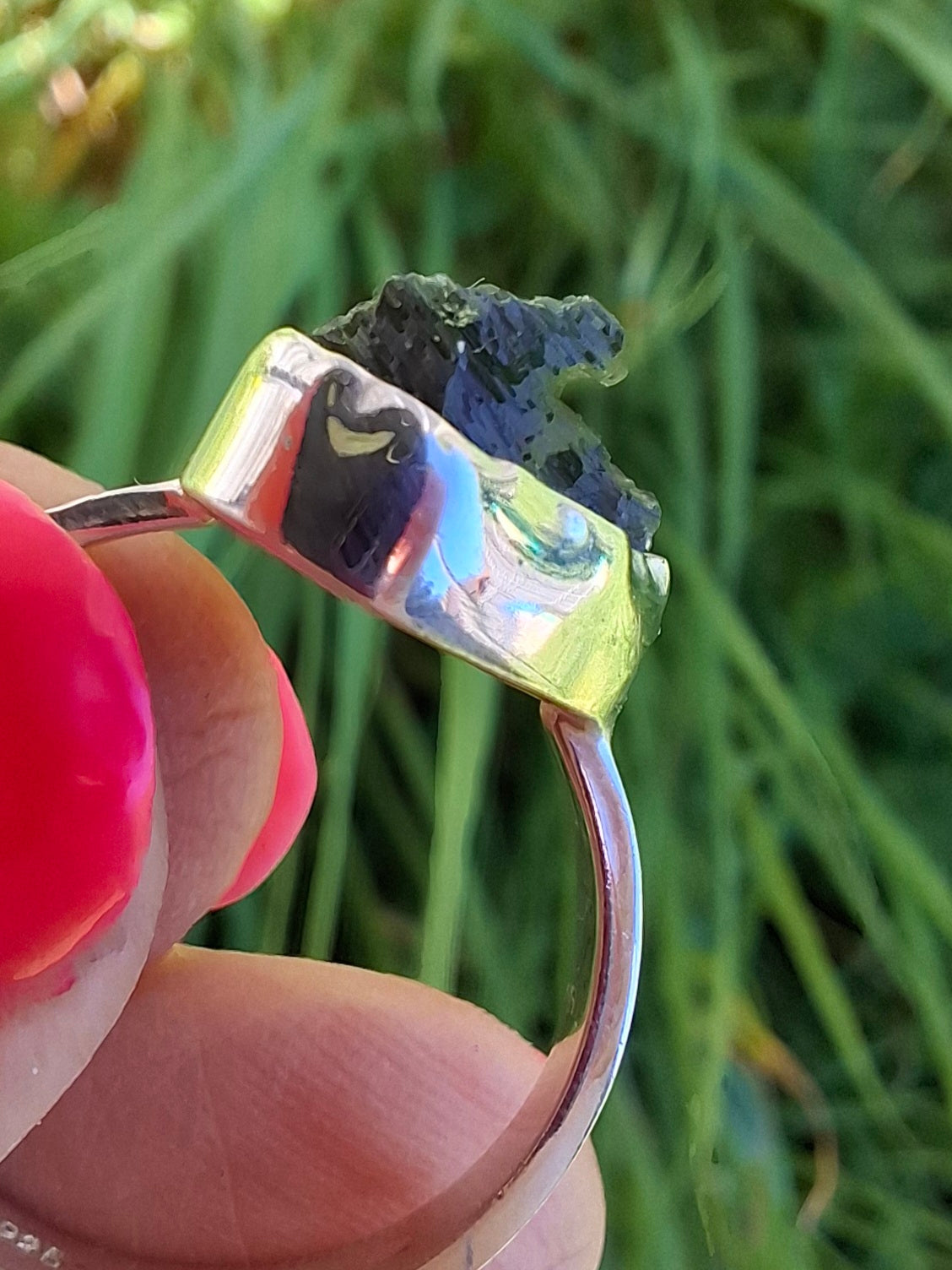Moldavite Ring, size large R/small S, 925 Silver, Tektite (Ref: R319)