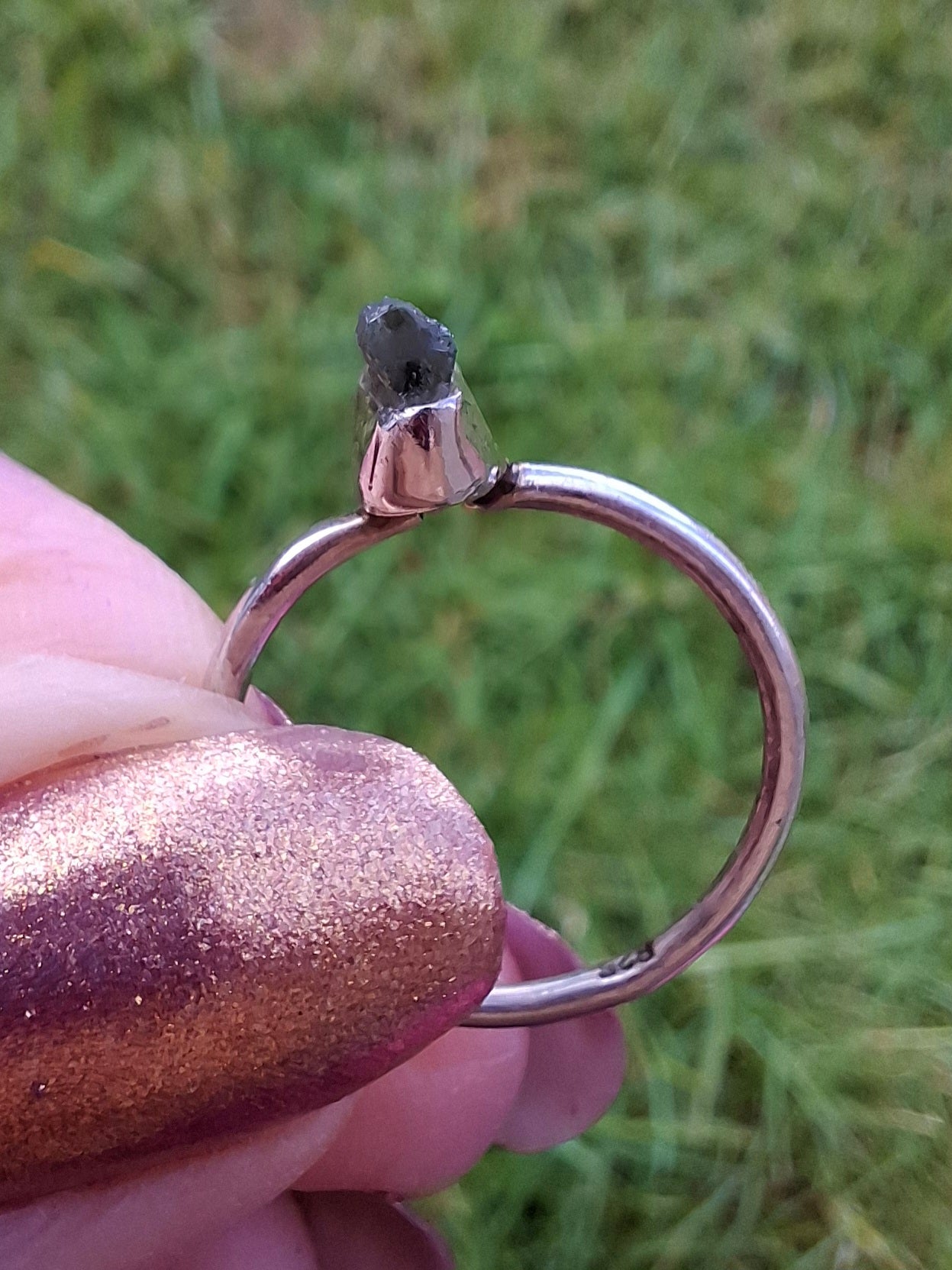 Moldavite Ring, size large M, 925 Silver, Tektite (Ref: R30)