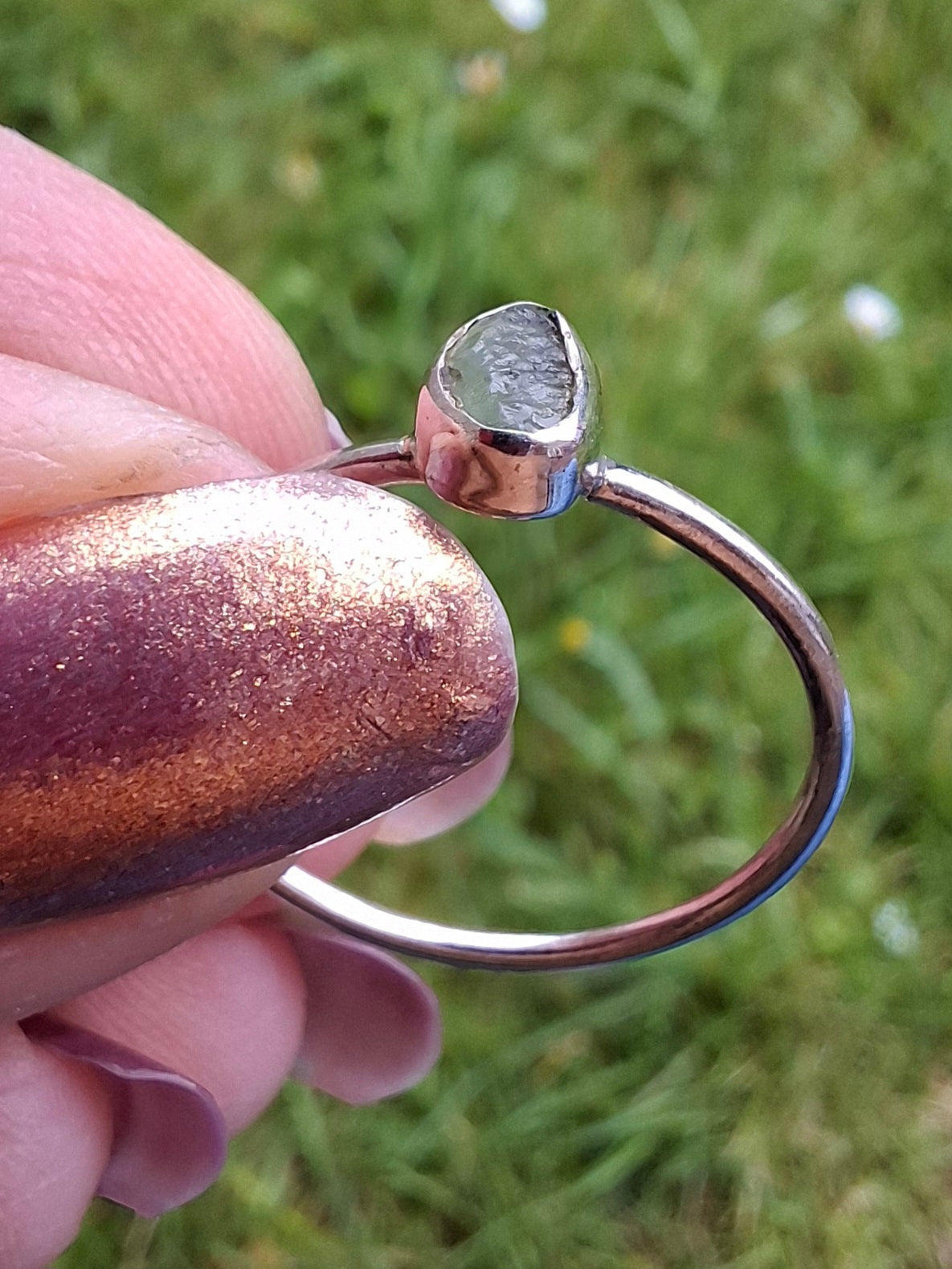 Moldavite Ring, size small T, 925 Silver, Tektite (Ref: R69)
