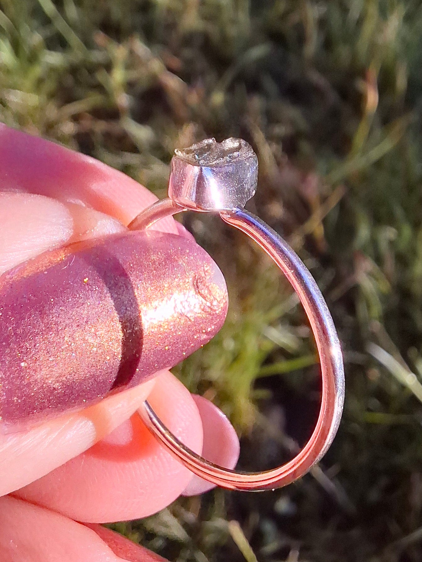 Moldavite Ring, size large R/small S, 925 Silver, Tektite (Ref: R55)