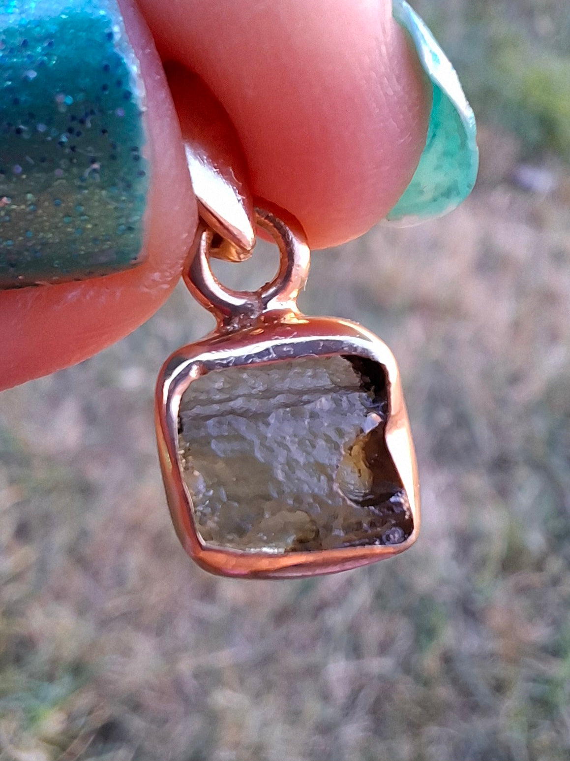 Moldavite Pendant, 14K GOLD Plated, Tektite (Ref: P453)