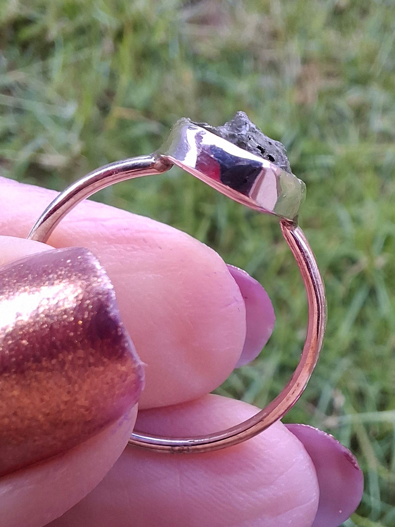 Moldavite Ring, size small U, 925 Silver, Tektite (Ref: R29)
