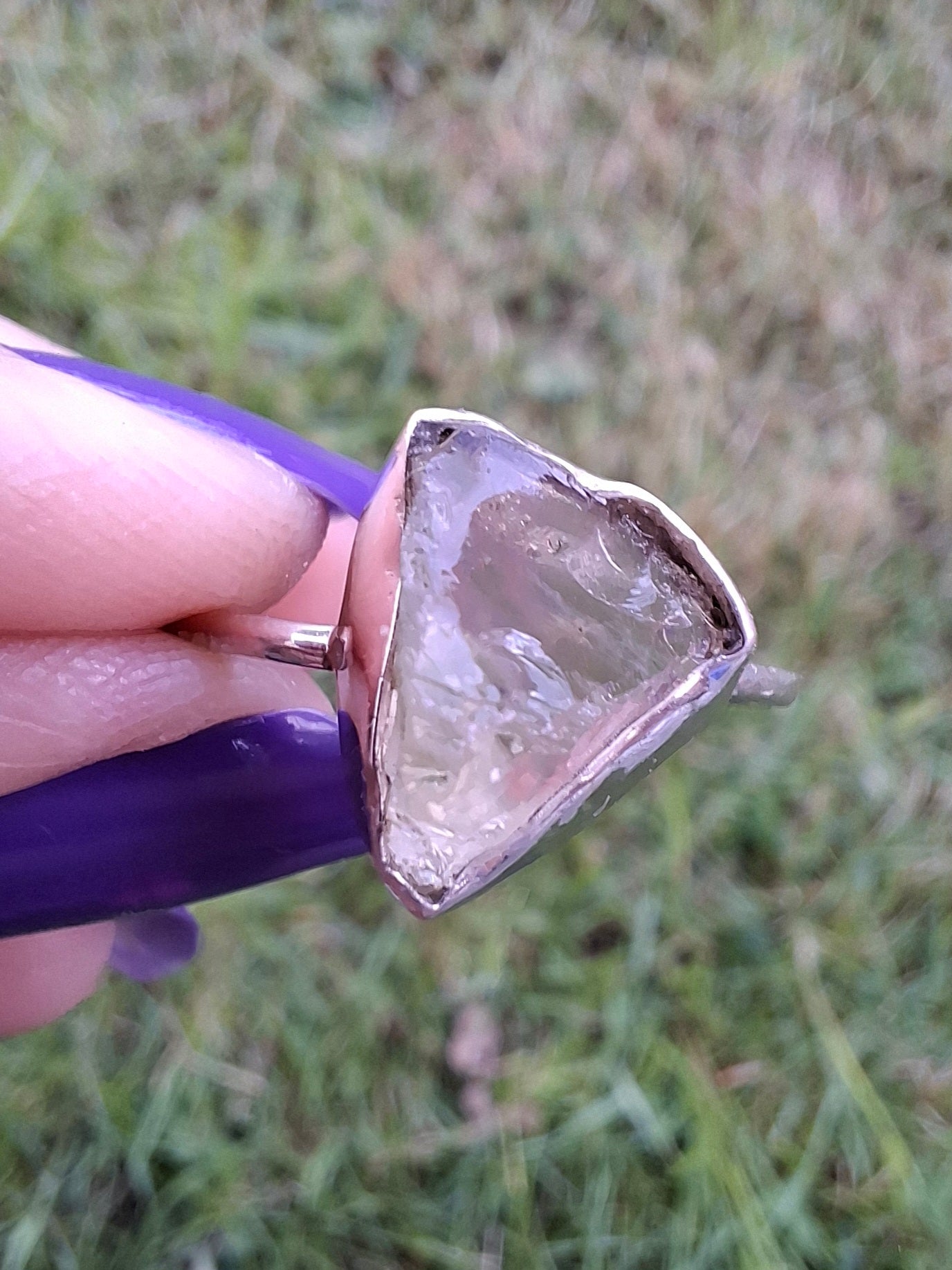 Libyan Desert Glass Ring, size large V, 925 Silver, Tektite (Ref: LR55)
