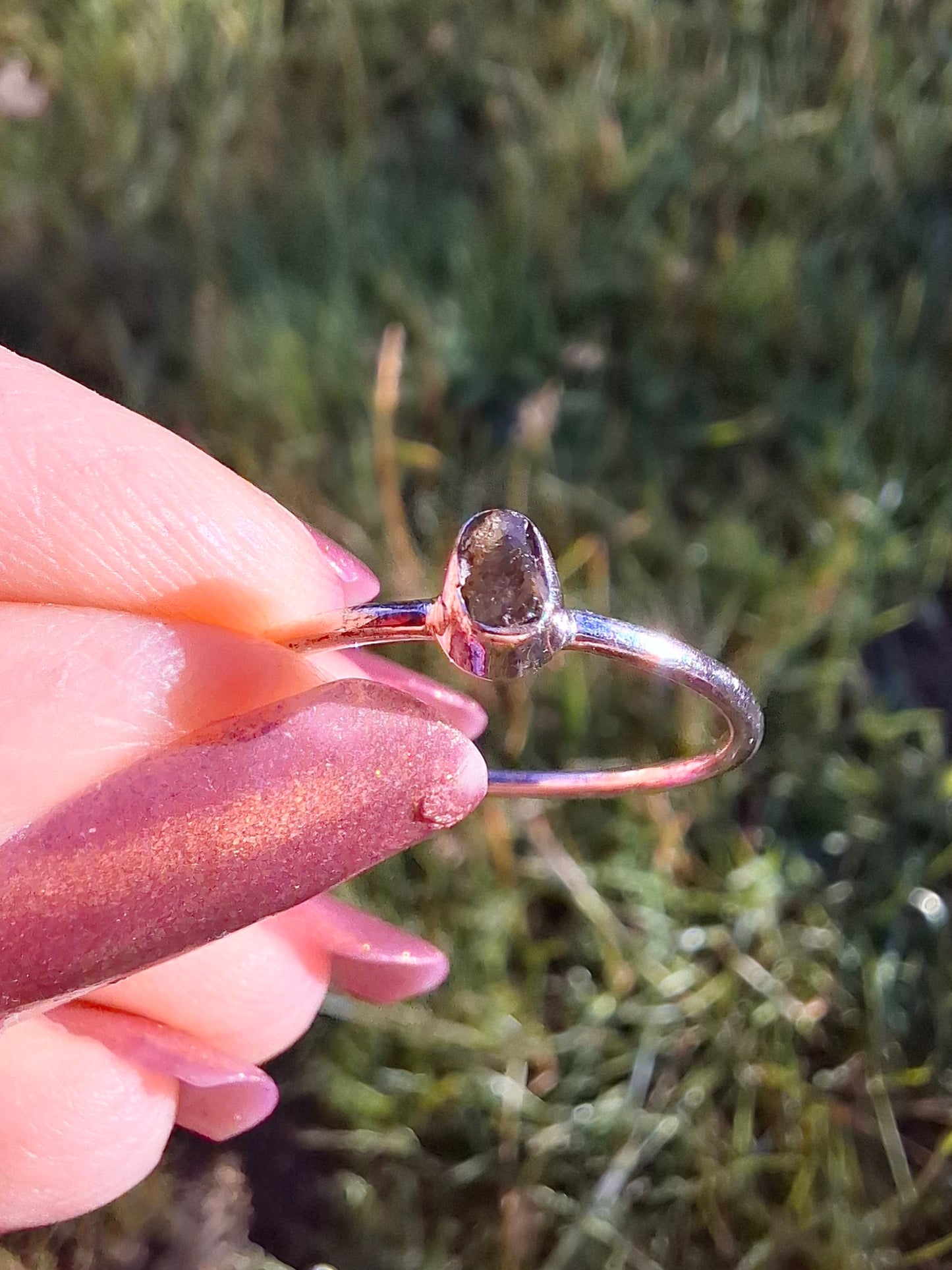 Moldavite Ring, size small P, 925 Silver, Tektite (Ref: R42)