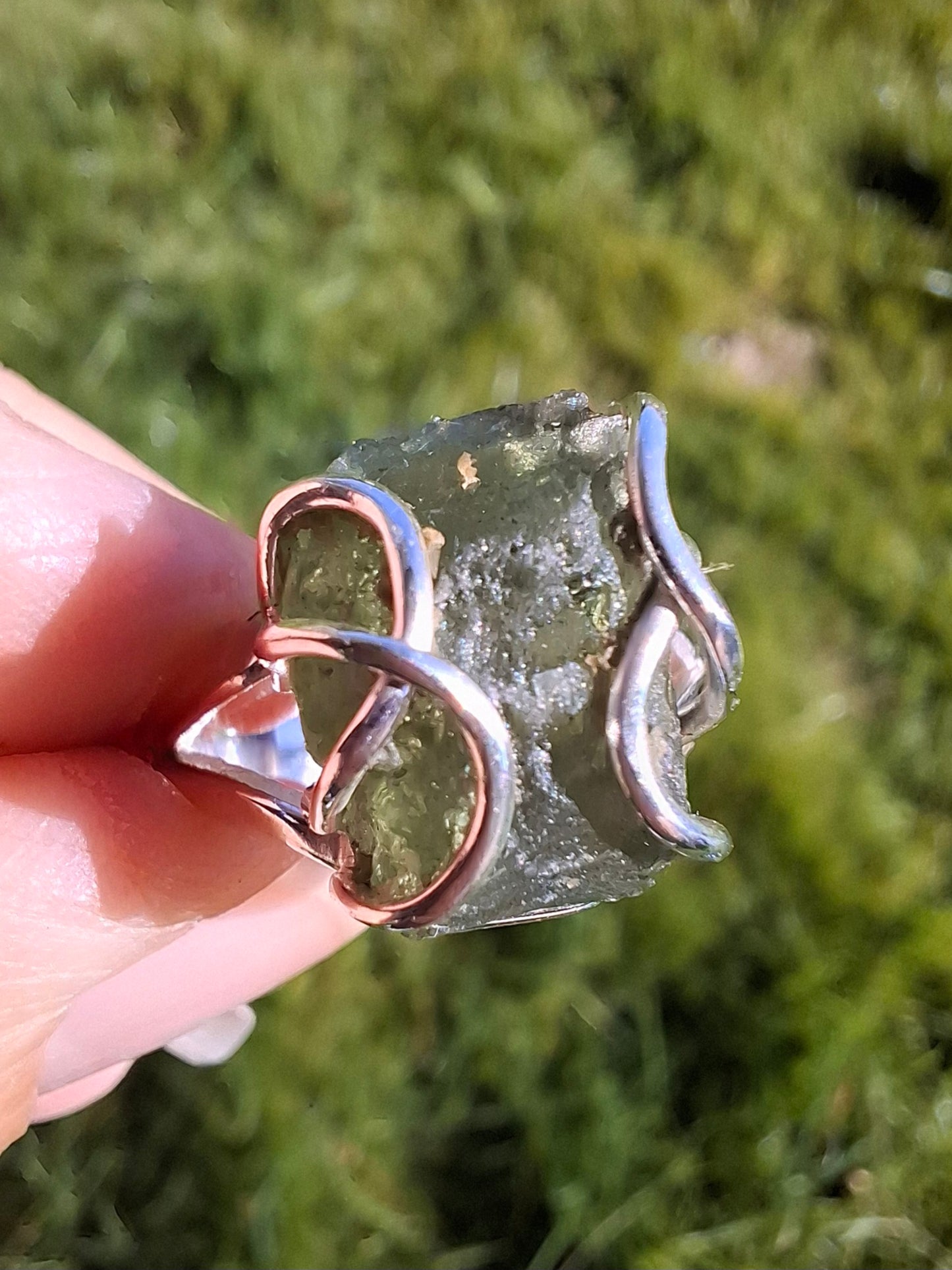 Moldavite Ring, size Q, 925 Silver, Tektite (Ref: R11)