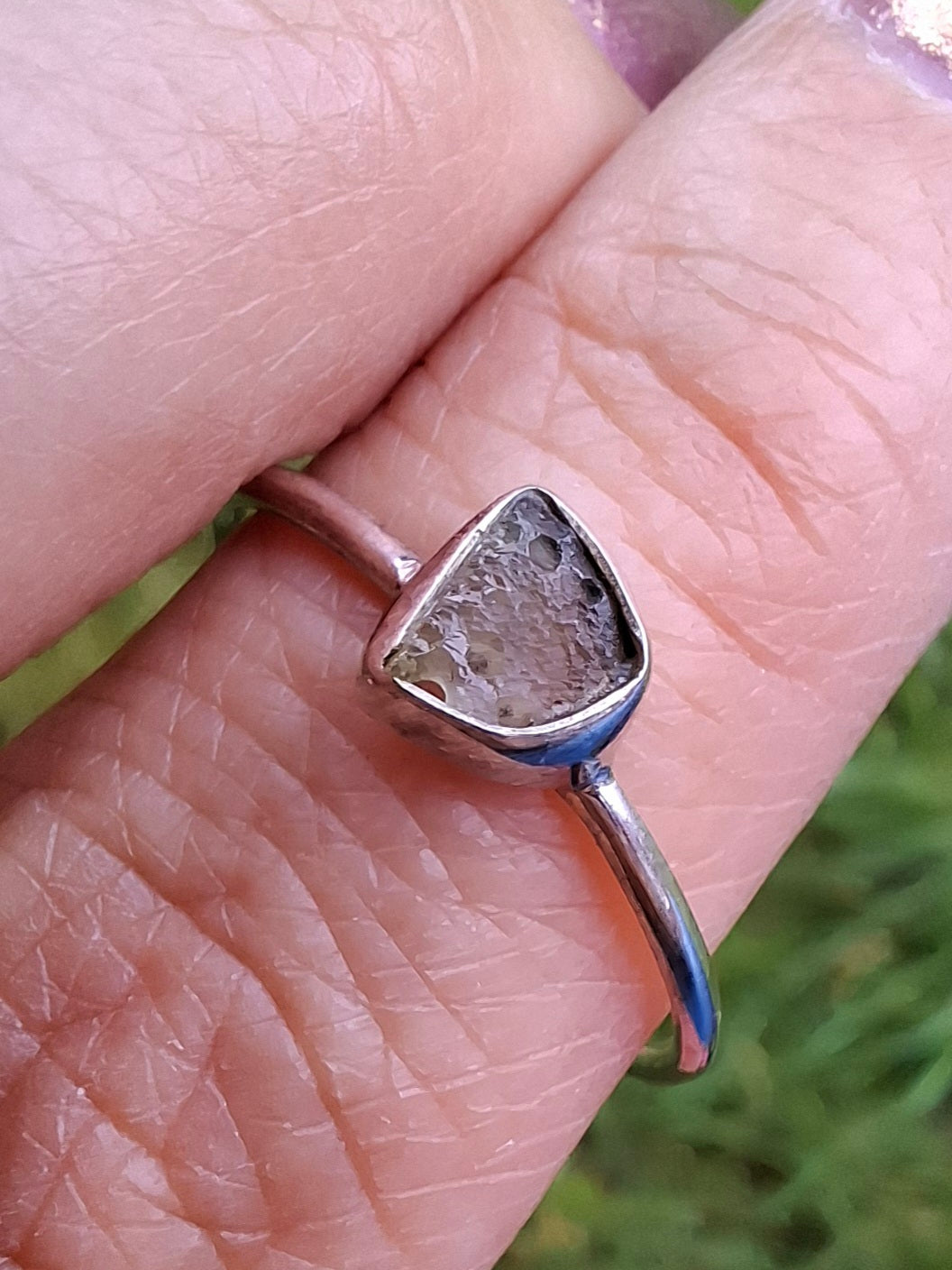 Moldavite Ring, size small S, 925 Silver, Tektite (Ref: R68)