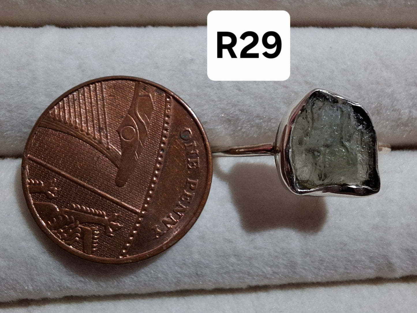 Moldavite Ring, size small U, 925 Silver, Tektite (Ref: R29)
