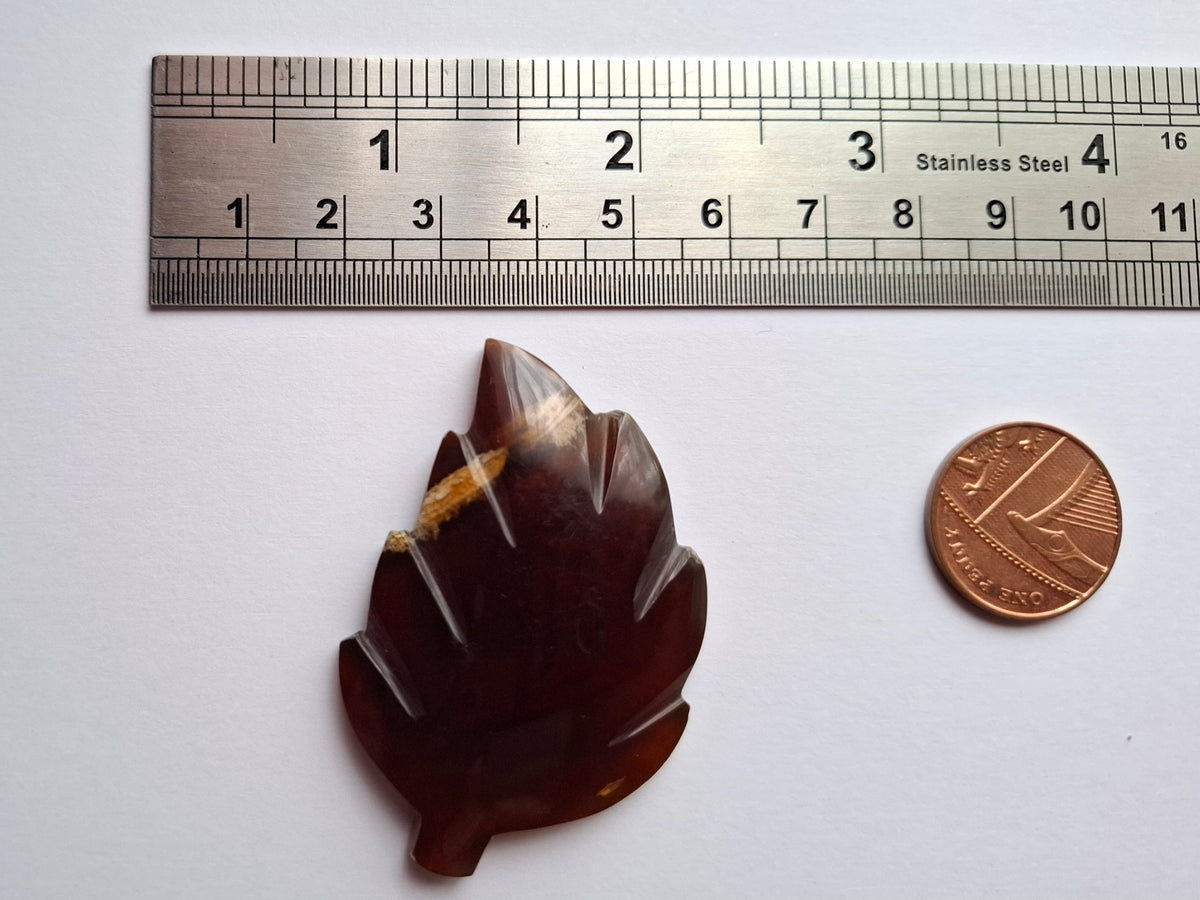 Red Amber Leaf Carving, 7.06g, Fossil (Ref: Leaf7)