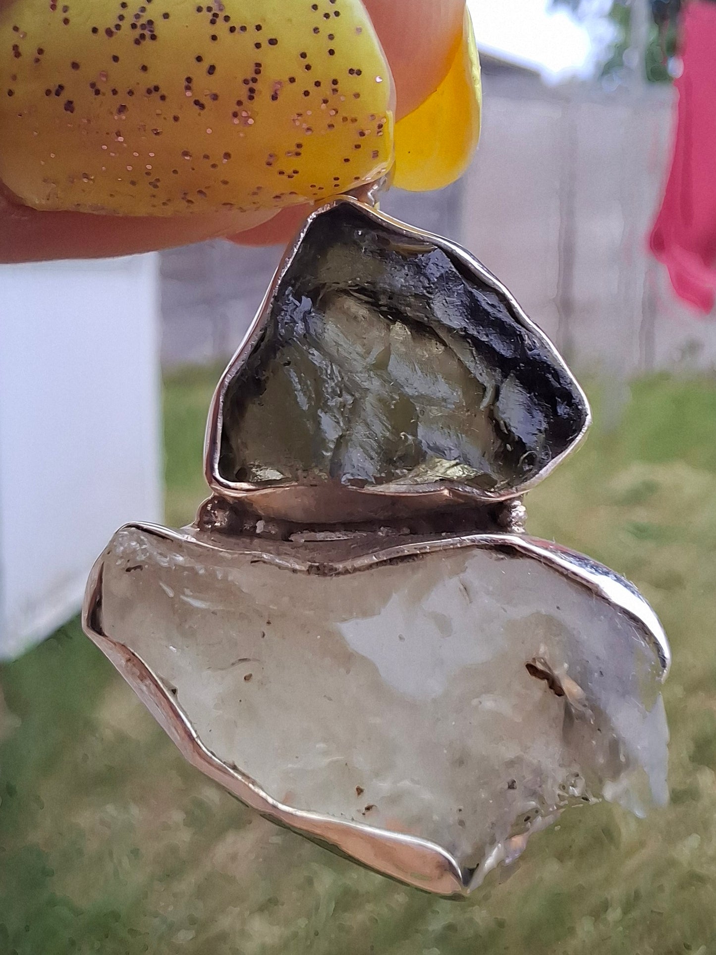 Moldavite & Libyan Desert Glass Pendant, 925 Silver, Tektite (Ref: MLP18)