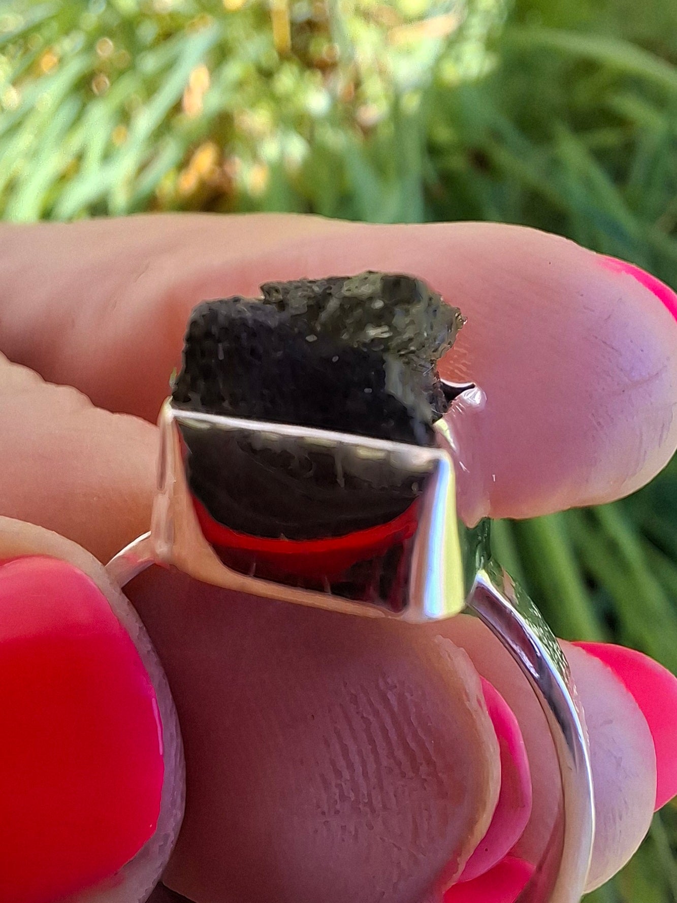 Moldavite Ring, size U, 925 Silver, Tektite (Ref: R324)