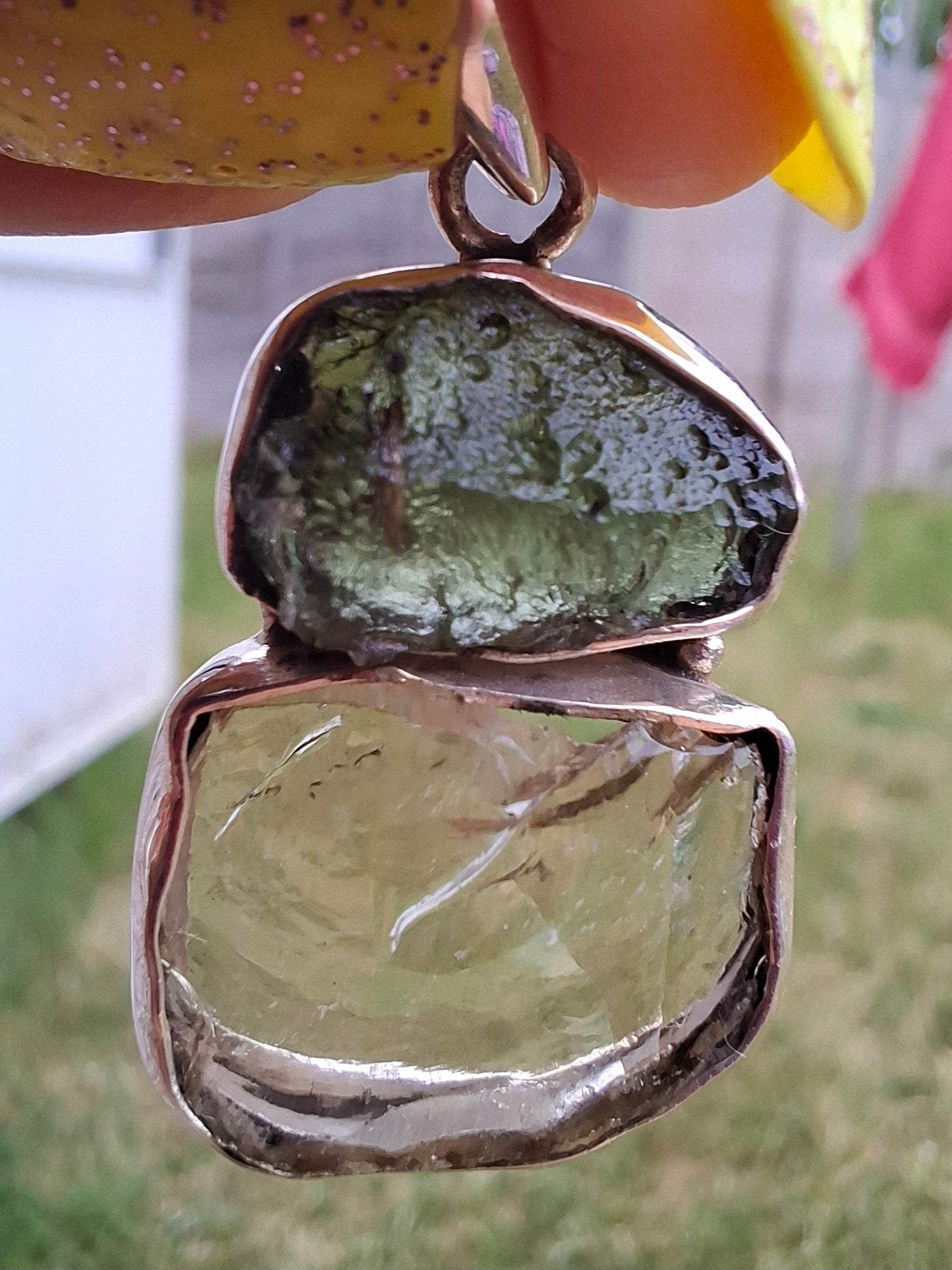 Moldavite & Libyan Desert Glass Pendant, 925 Silver, Tektite (Ref: MLP14)