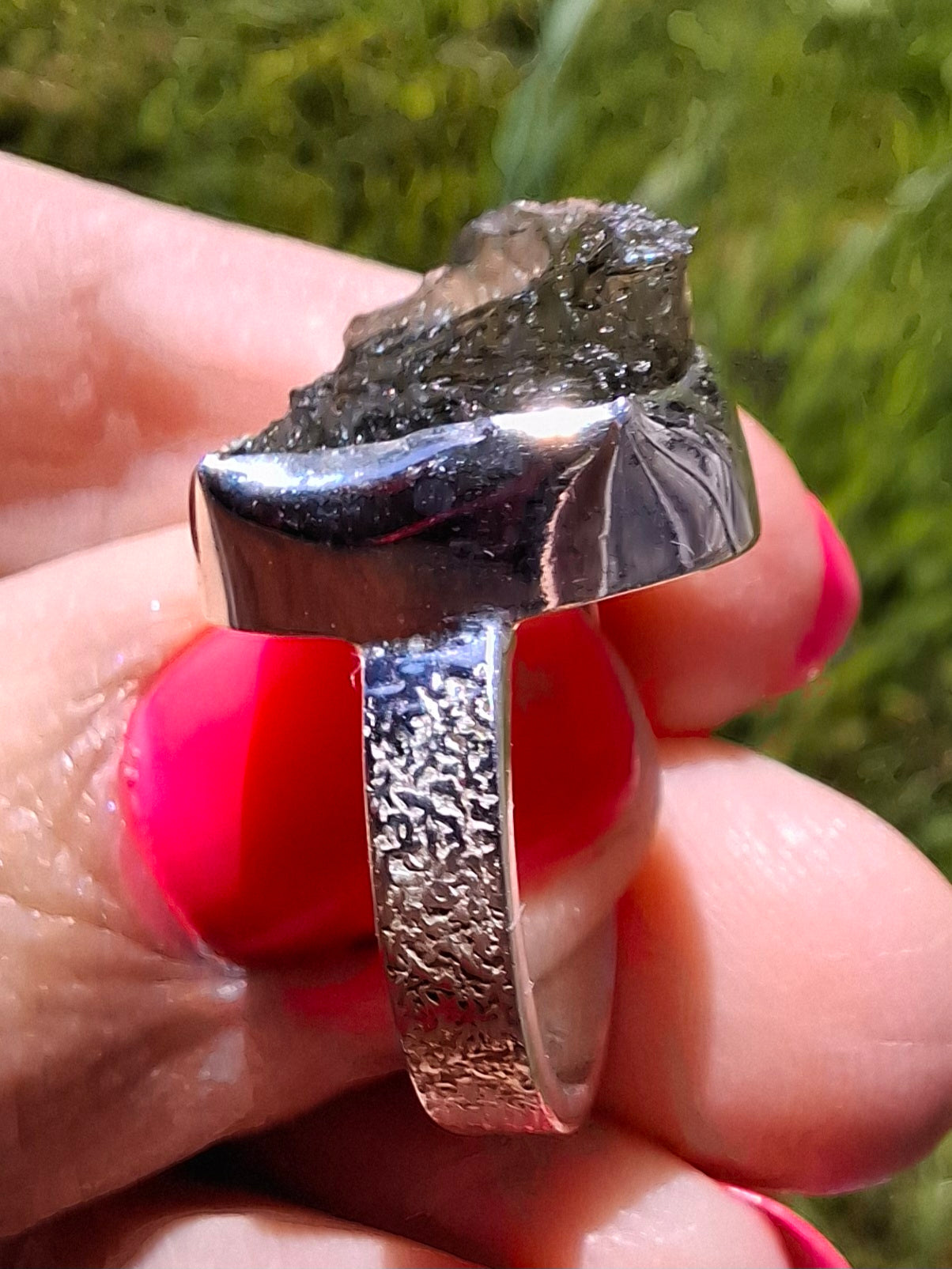 Moldavite Ring, size K, 925 Silver, Tektite (Ref: R302)