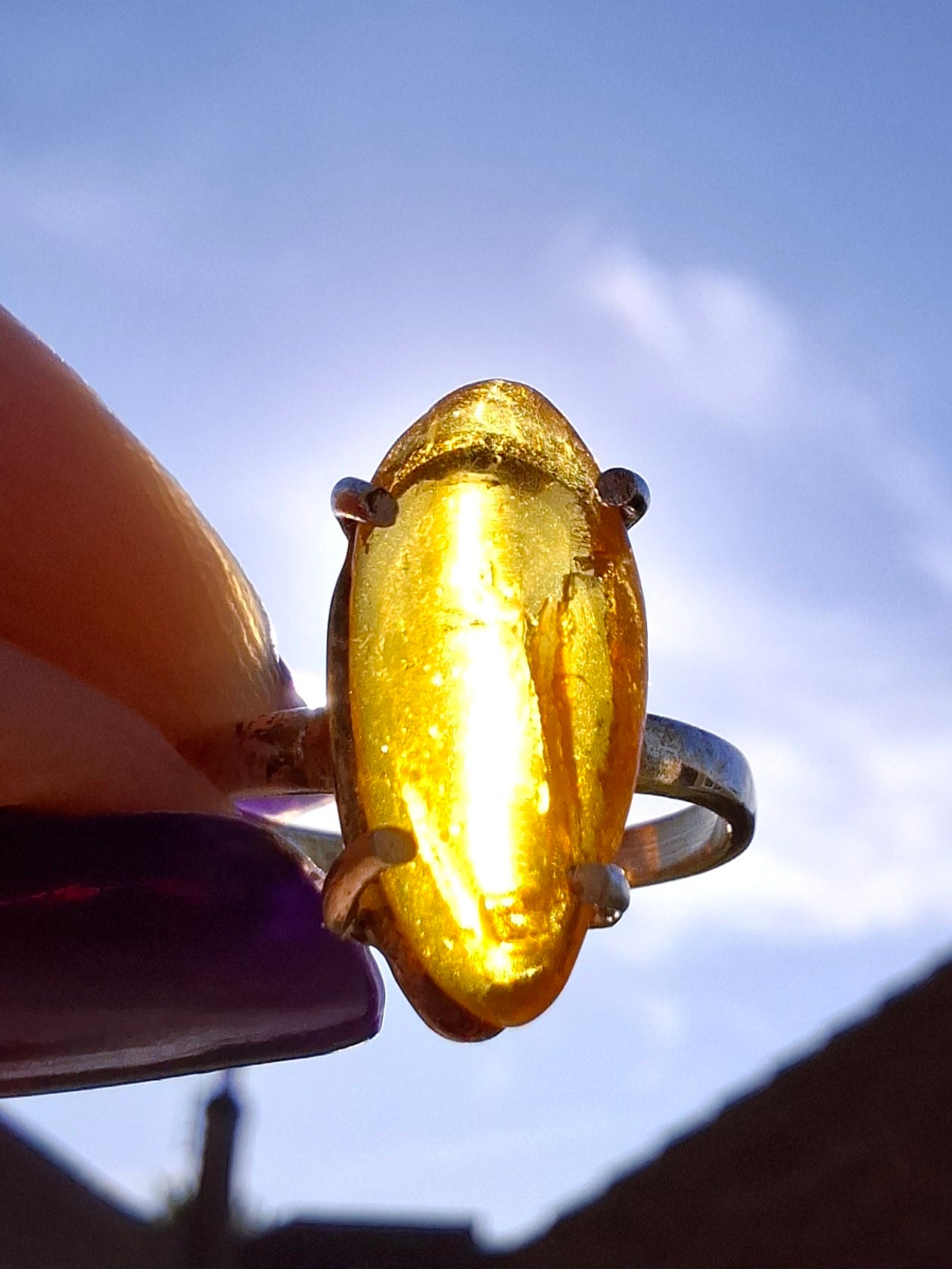 Baltic Amber Ring, size large J/small K, 925 Silver, Fossil (Ref: AR30)