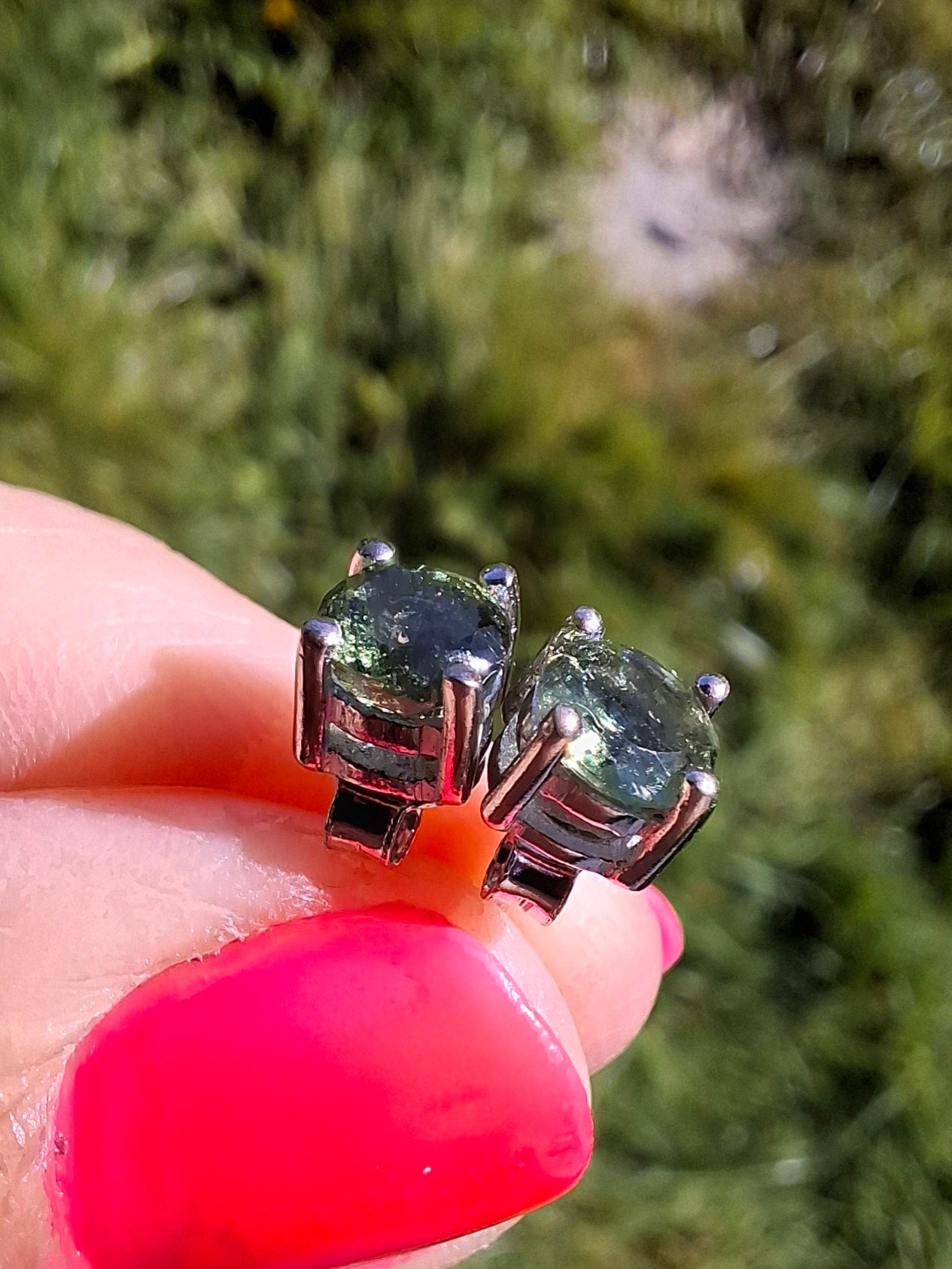 Moldavite (faceted) 5mm STUD EARRINGS, 925 Silver, Tektite (Ref: Pair51)