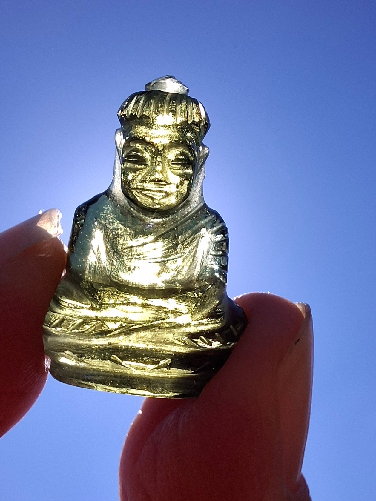 Moldavite BUDDHA Carving, 2.71g, Tektite (Ref: Buddha4)
