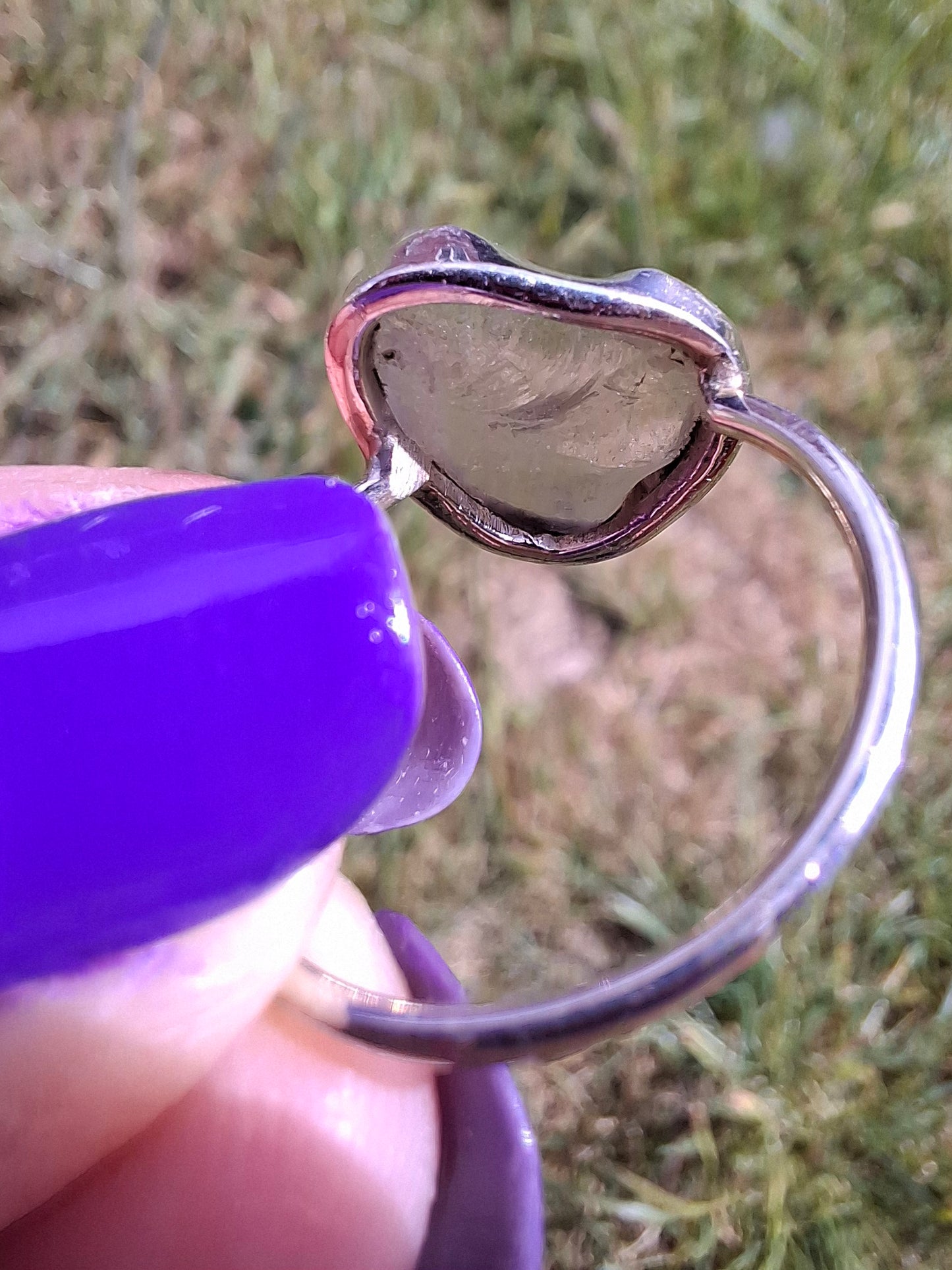 Libyan Desert Glass Ring, size large P, 925 Silver, Tektite (Ref: LR32)
