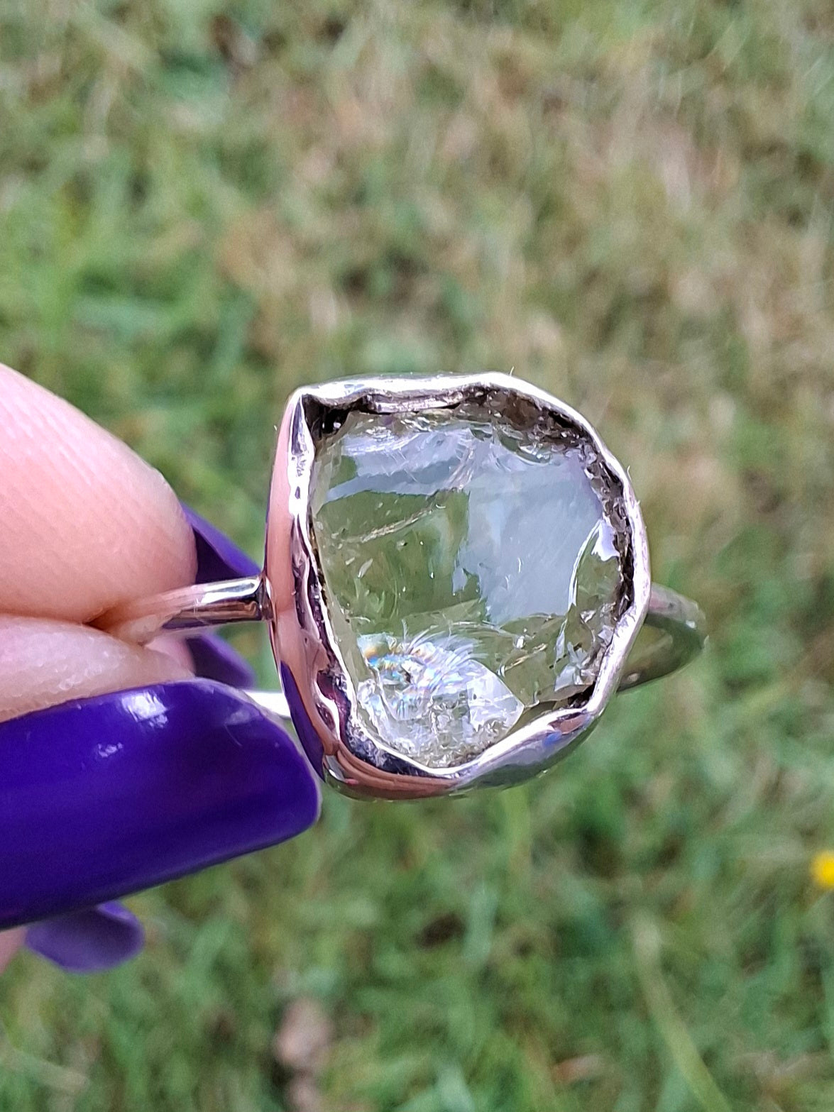 Libyan Desert Glass Ring, size large V, 925 Silver, Tektite (Ref: LR60)