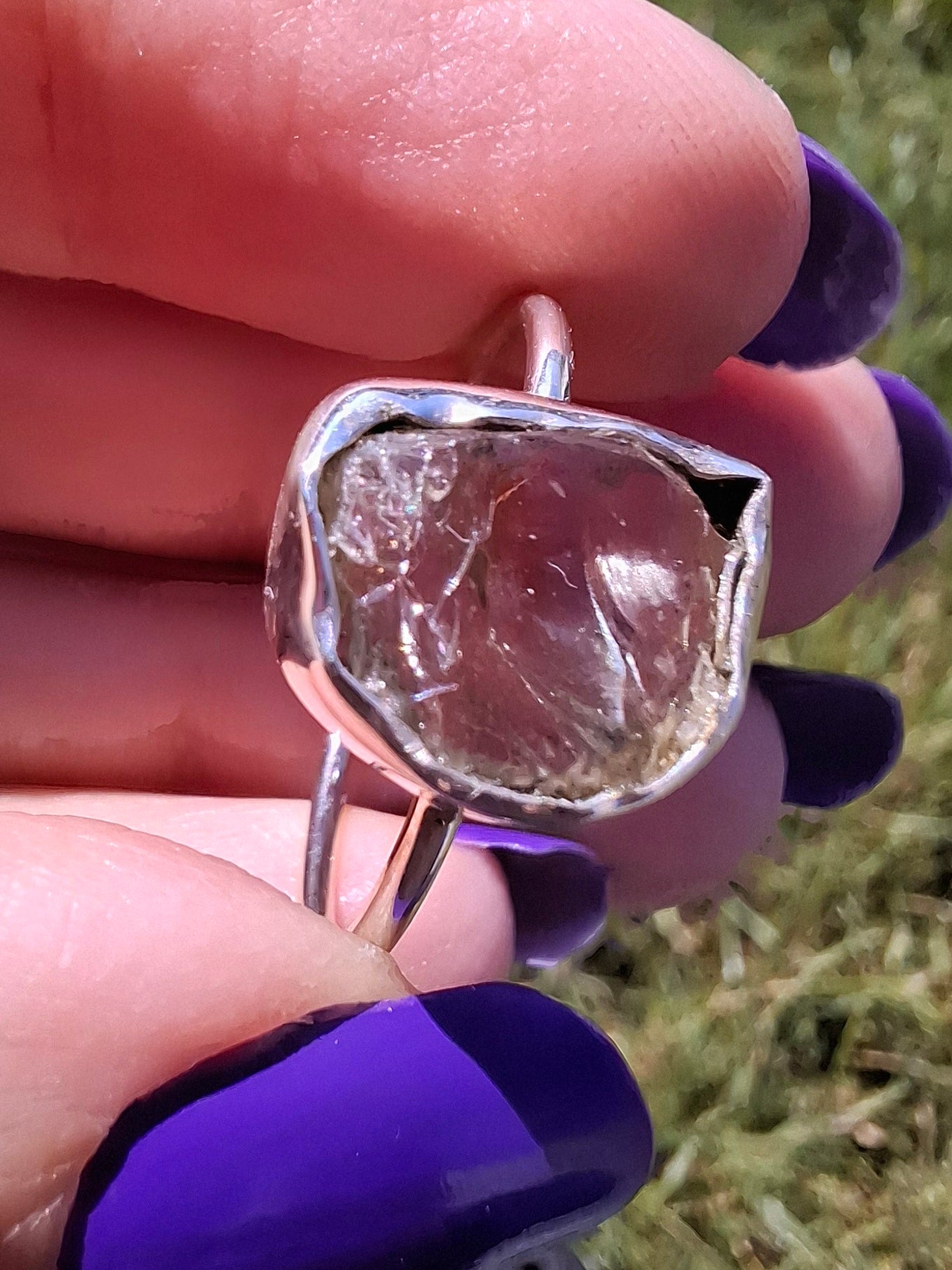 Libyan Desert Glass Ring, size large V, 925 Silver, Tektite (Ref: LR60)