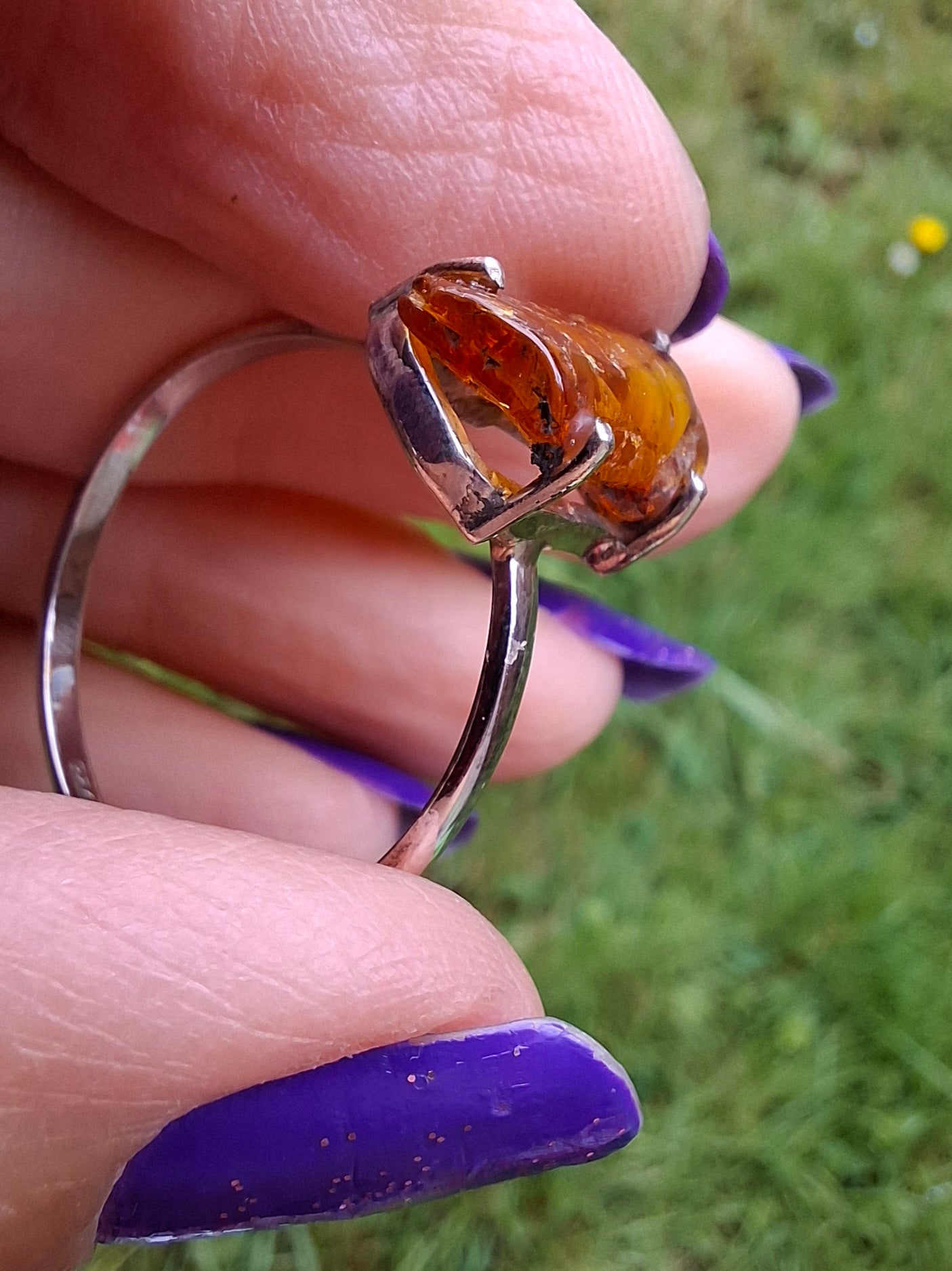 Baltic Amber Ring, size large Y, 925 Silver, Fossil (Ref: AR22)