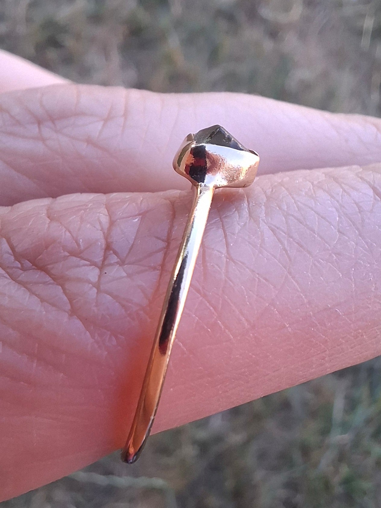 Moldavite Ring, 14K GOLD Plated, size large T, Tektite (Ref: R349)