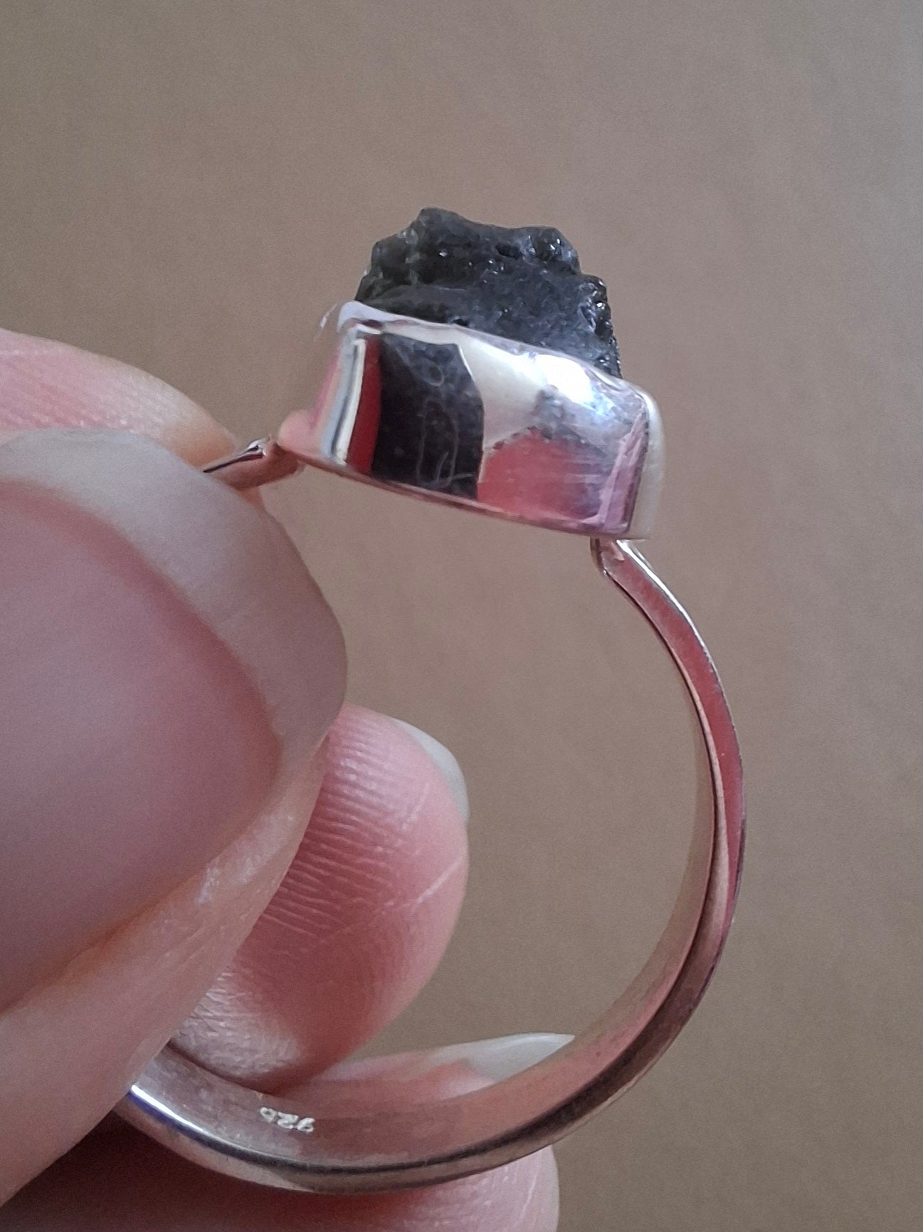 Moldavite Ring, size Y, 925 Silver, Tektite (Ref: R330)