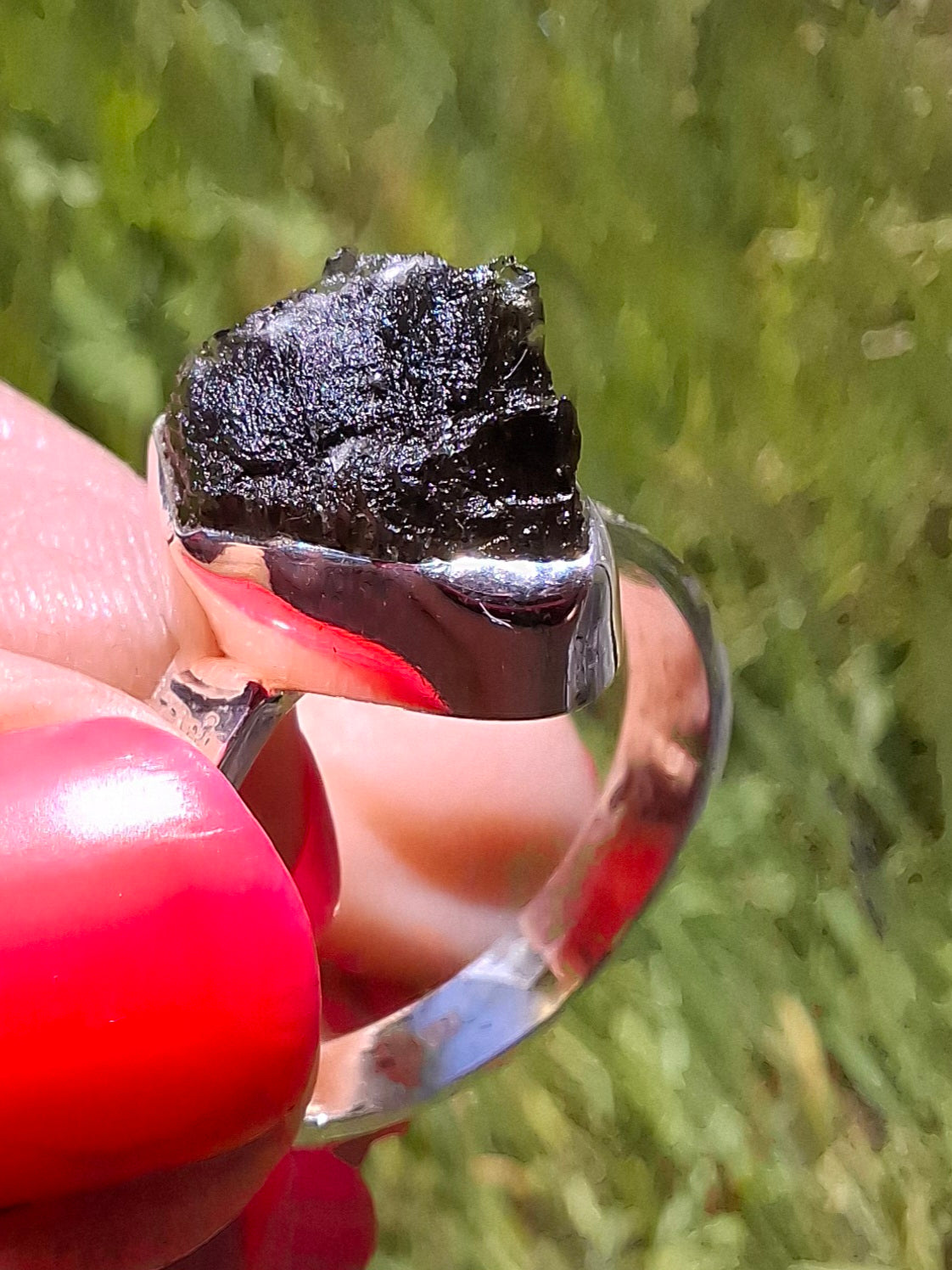 Moldavite Ring, size U, 925 Silver, Tektite (Ref: R323)