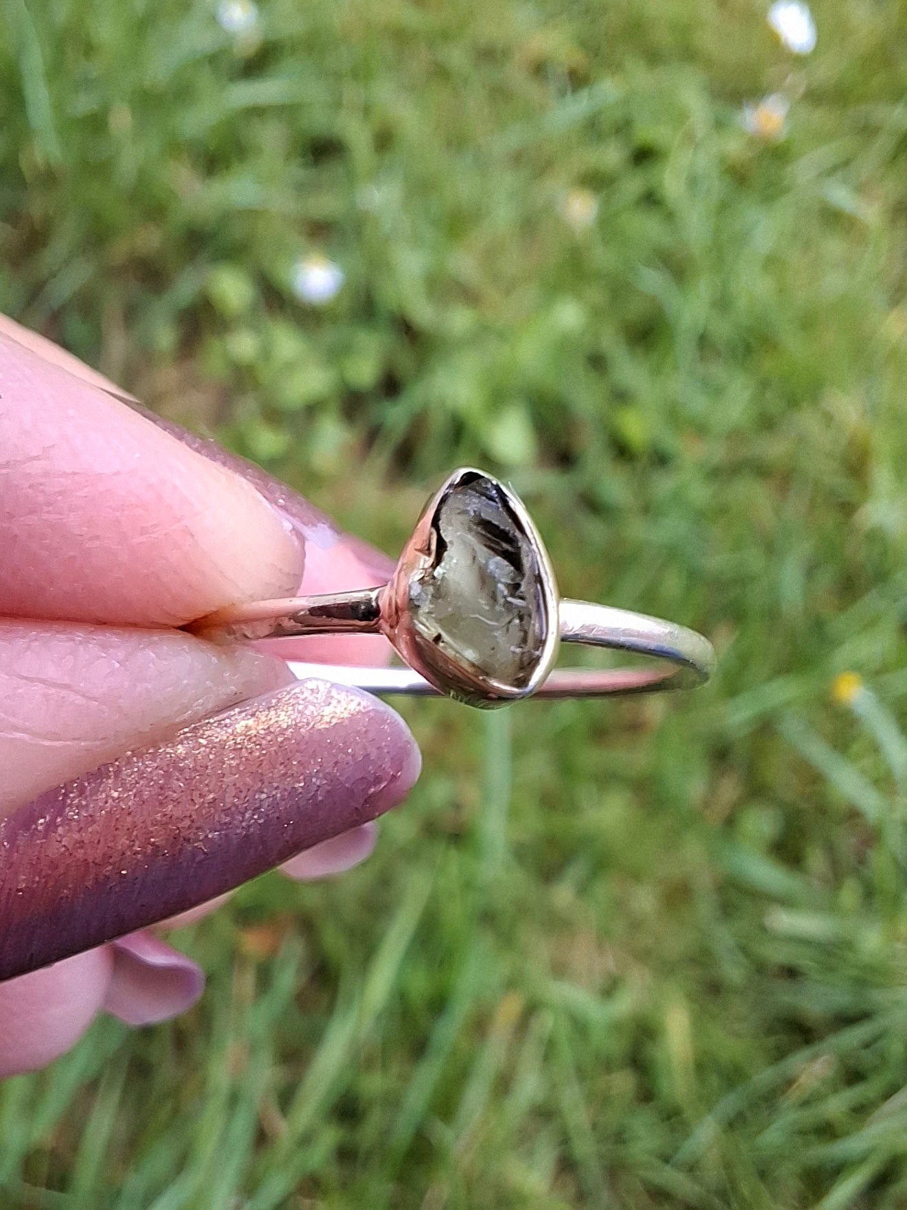 Moldavite Ring, size large M, 925 Silver, Tektite (Ref: R51)