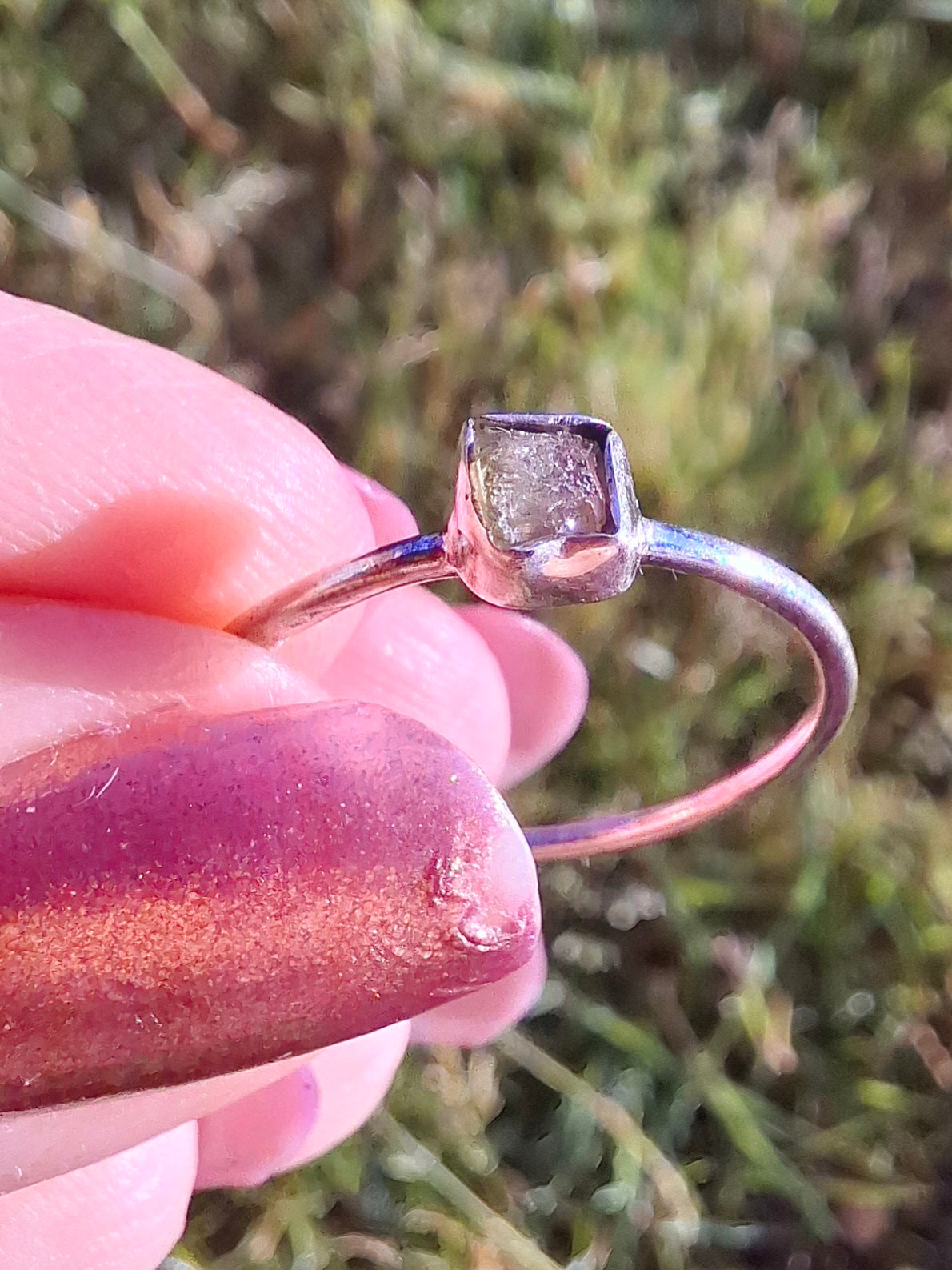 Moldavite Ring, size large R/small S, 925 Silver, Tektite (Ref: R65)