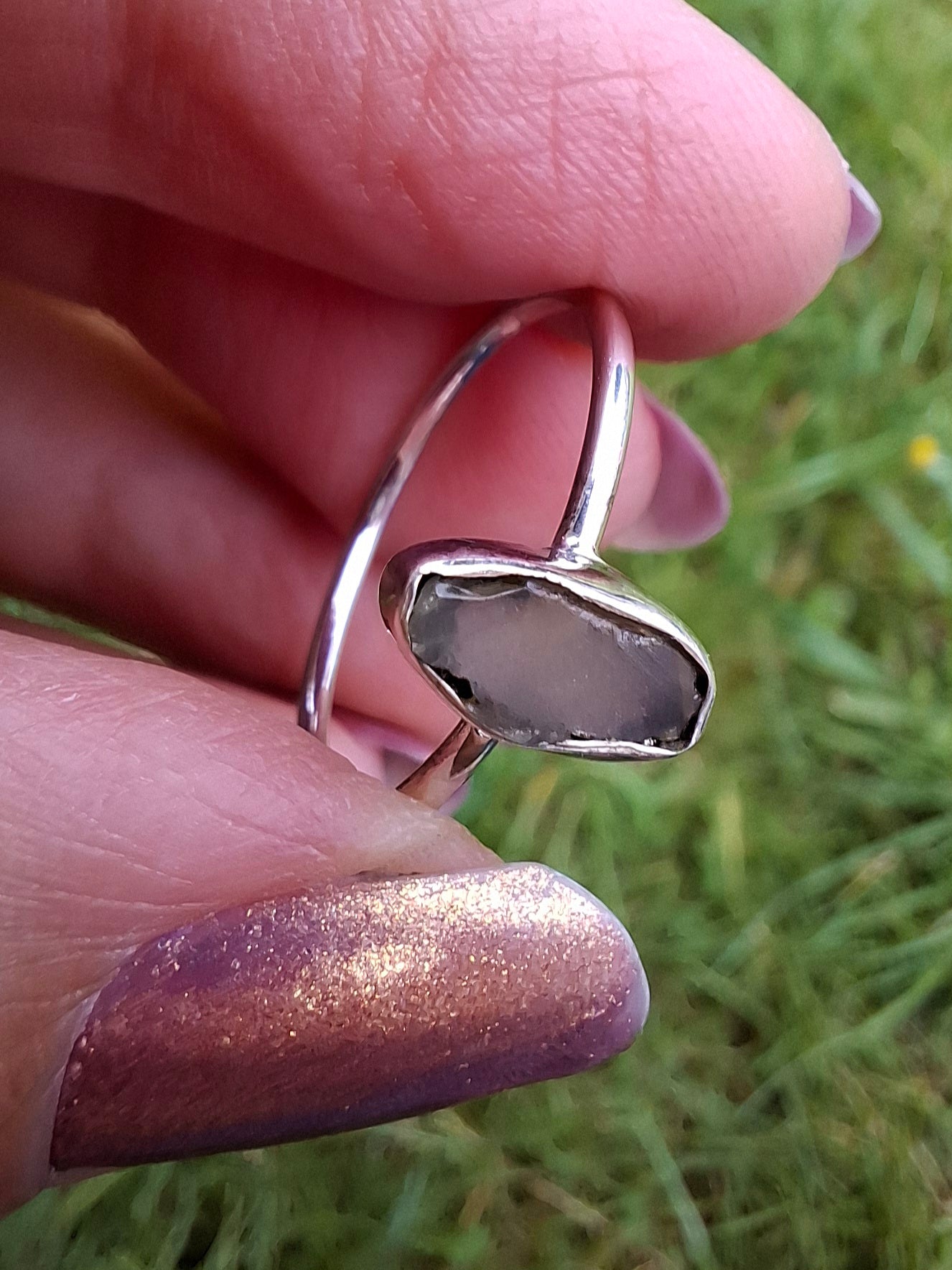 Moldavite Ring, size large R, 925 Silver, Tektite (Ref: R48)