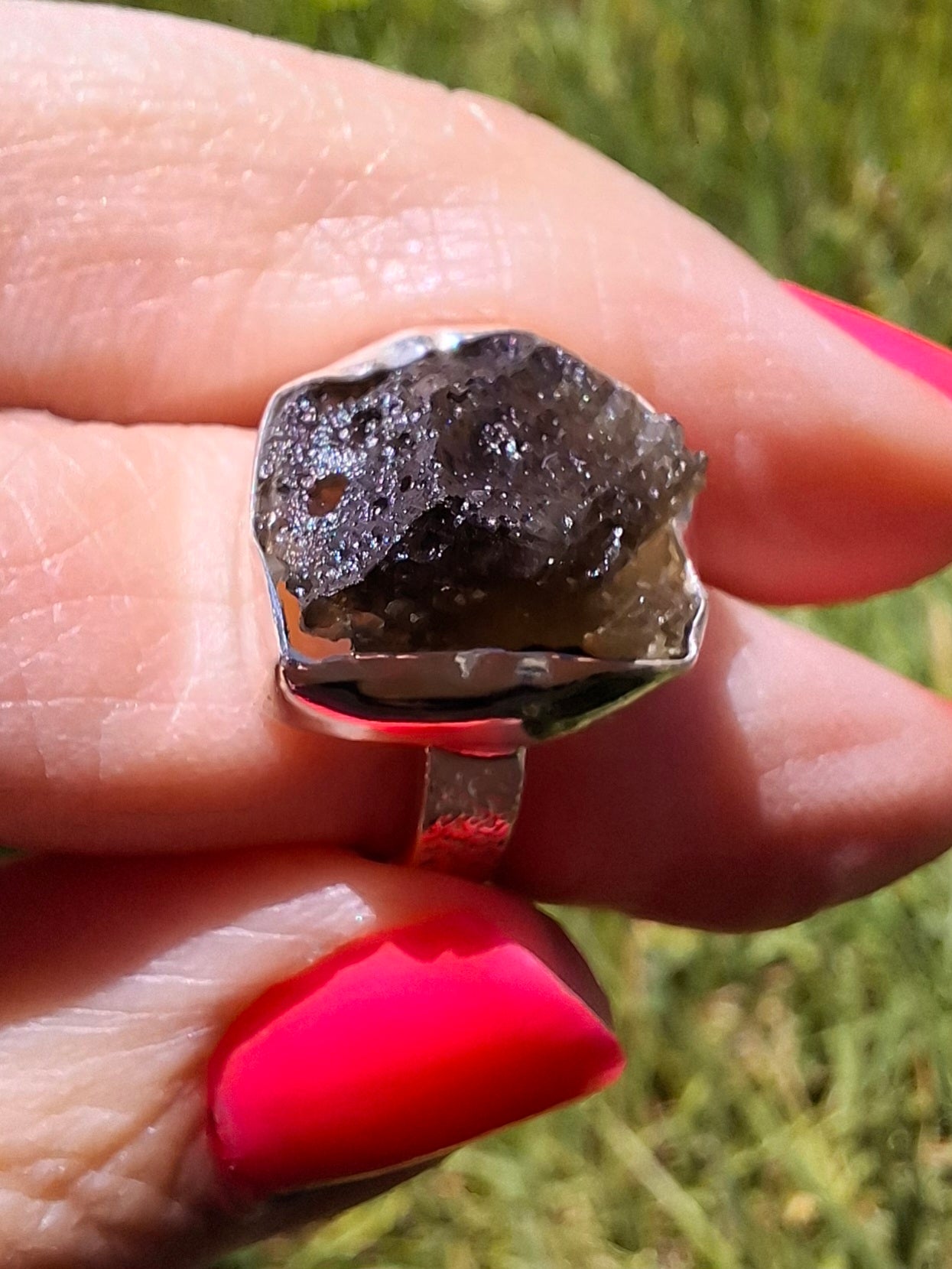 Moldavite Ring, size K, 925 Silver,  Tektite (Ref: R303)