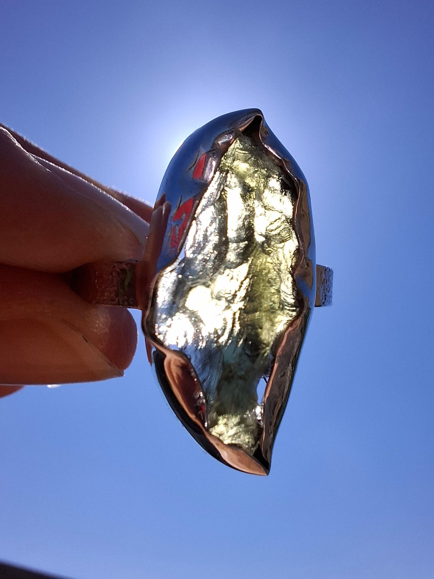 Moldavite Ring, size small U, 925 silver, Tektite (Ref: R321)