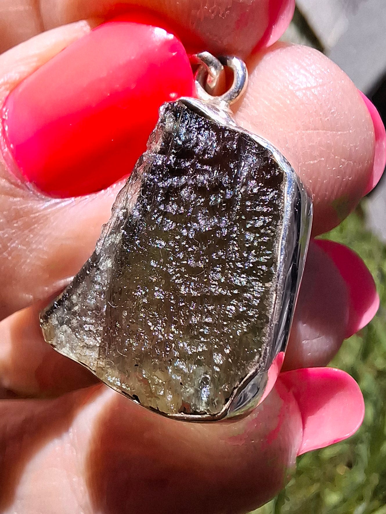 Moldavite Pendant, 925 Silver, Tektite (Ref: P432)