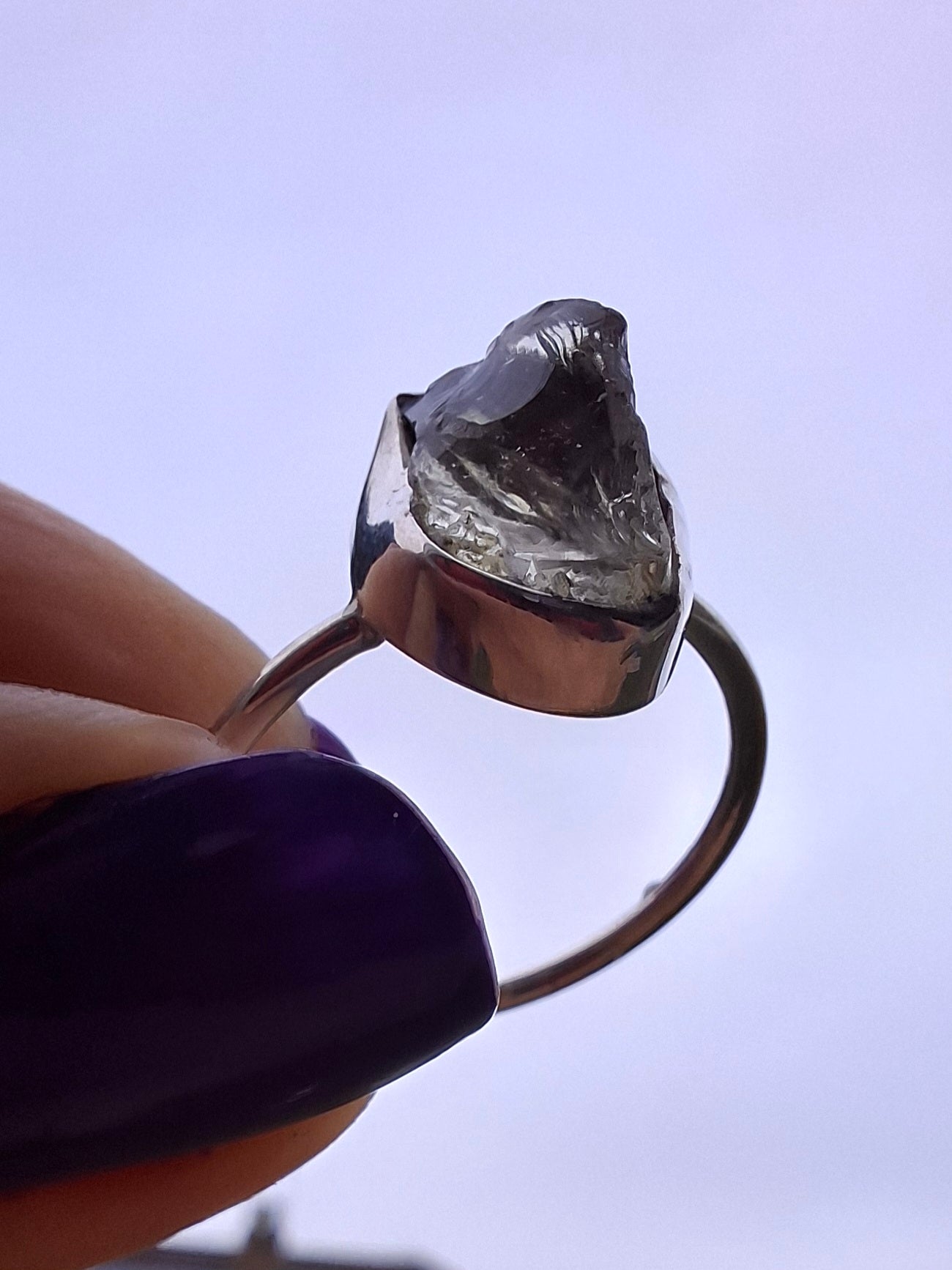 Libyan Desert Glass Ring, size small P, 925 Silver, Tektite (Ref: LR25)