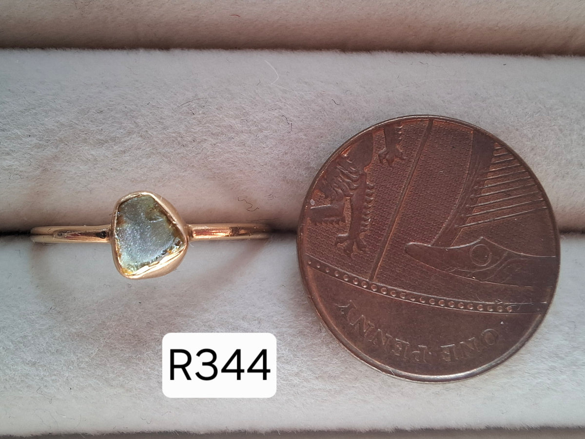 Moldavite Ring,14K GOLD Plated, size large O, Tektite (Ref: R344)