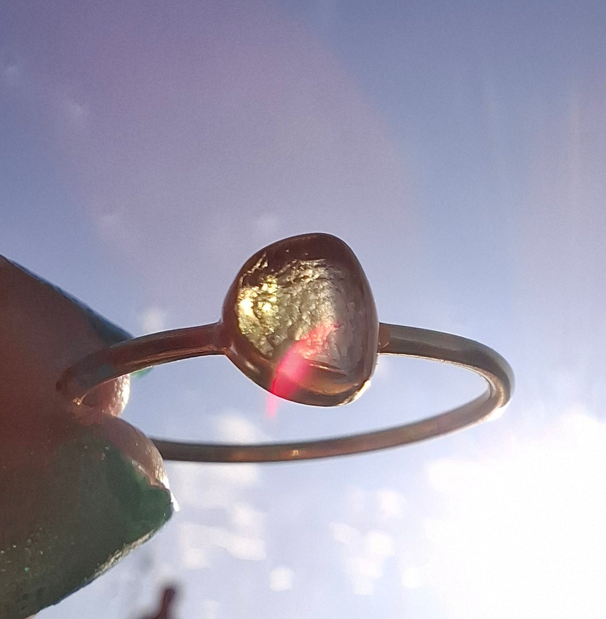 Moldavite Ring, 14K GOLD Plated, size U, Tektite (Ref: R348)