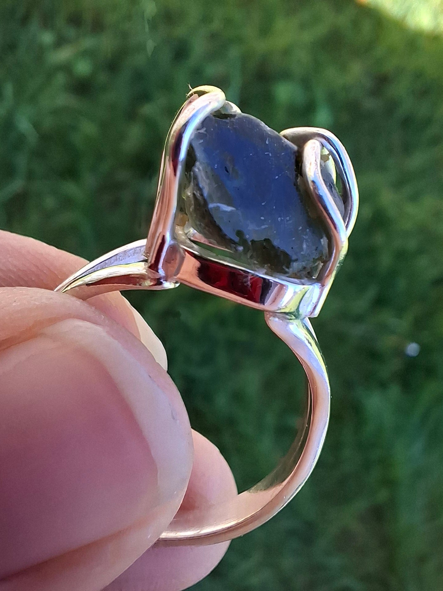 Moldavite Ring, size Q, 925 Silver, Tektite (Ref: R11)