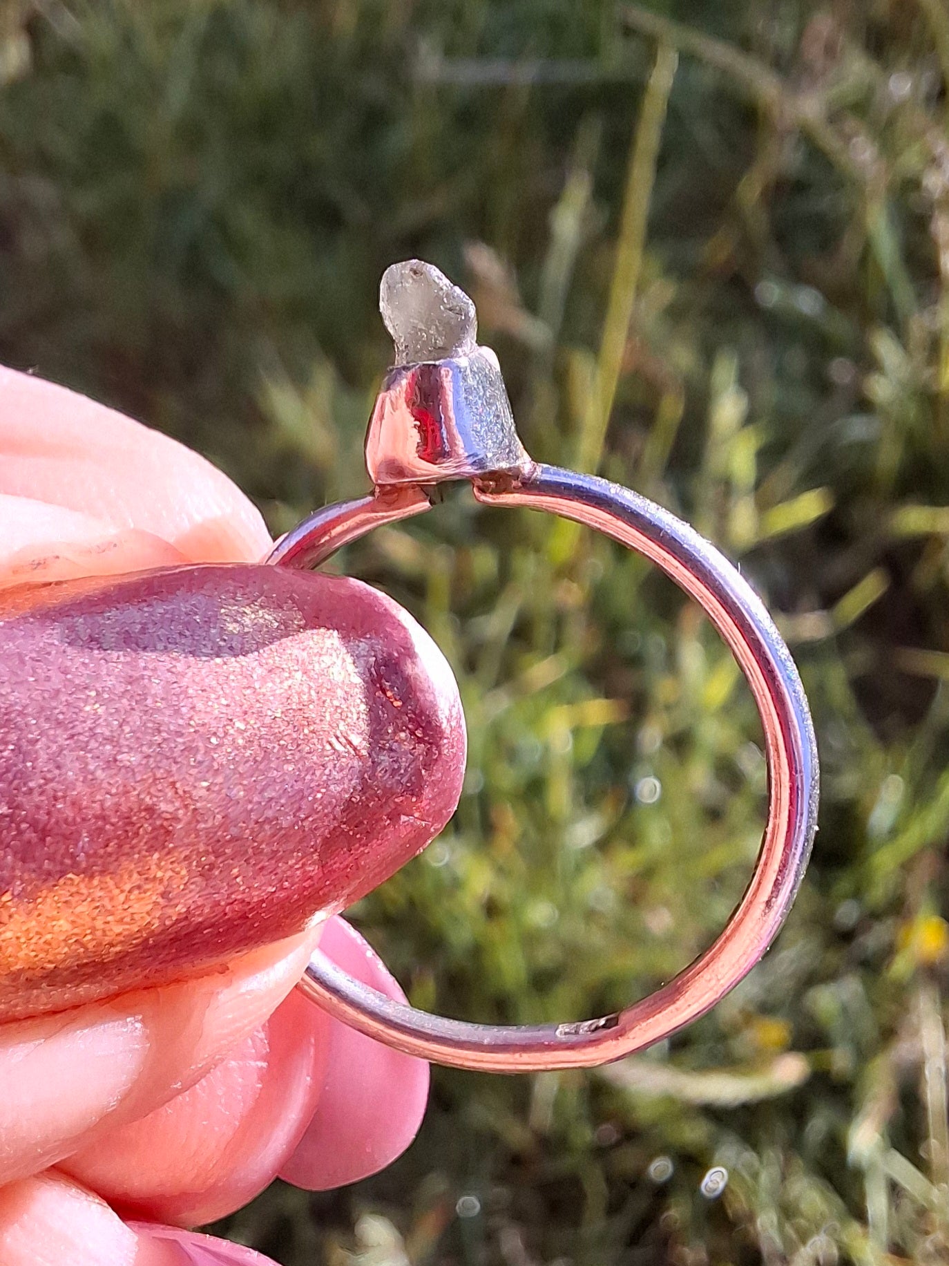 Moldavite Ring, size large M, 925 Silver, Tektite (Ref: R30)