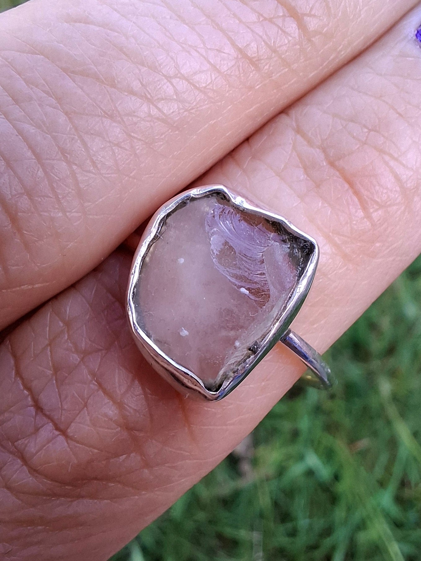 Libyan Desert Glass Ring, size large U, 925 Silver, Tektite (Ref: LR53)