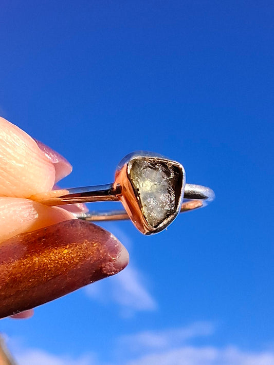 Moldavite Ring, size large L/small M, 925 Silver, Tektite (Ref: R50)