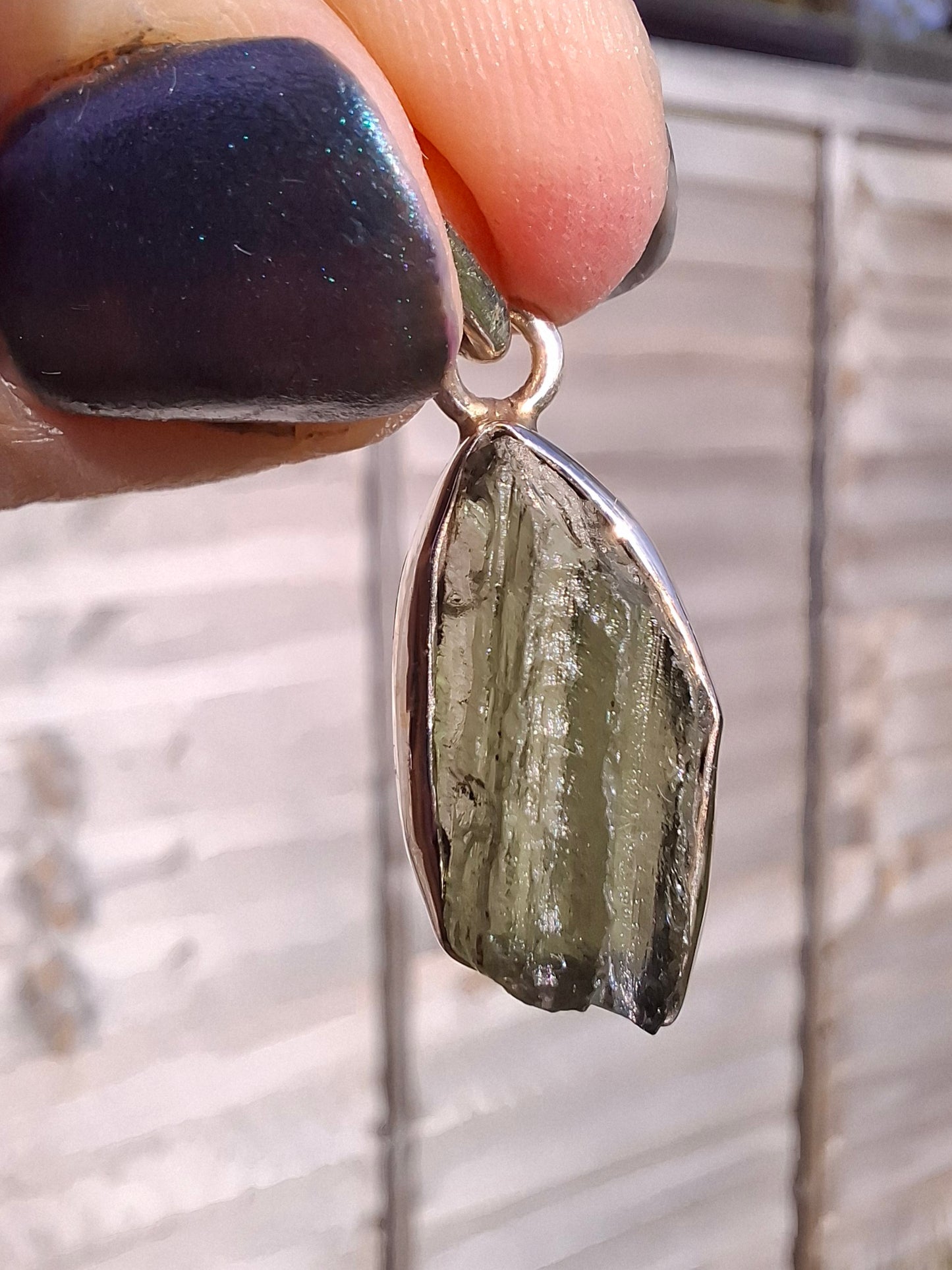 Moldavite Pendant, 925 Silver, Tektite (Ref: P13)