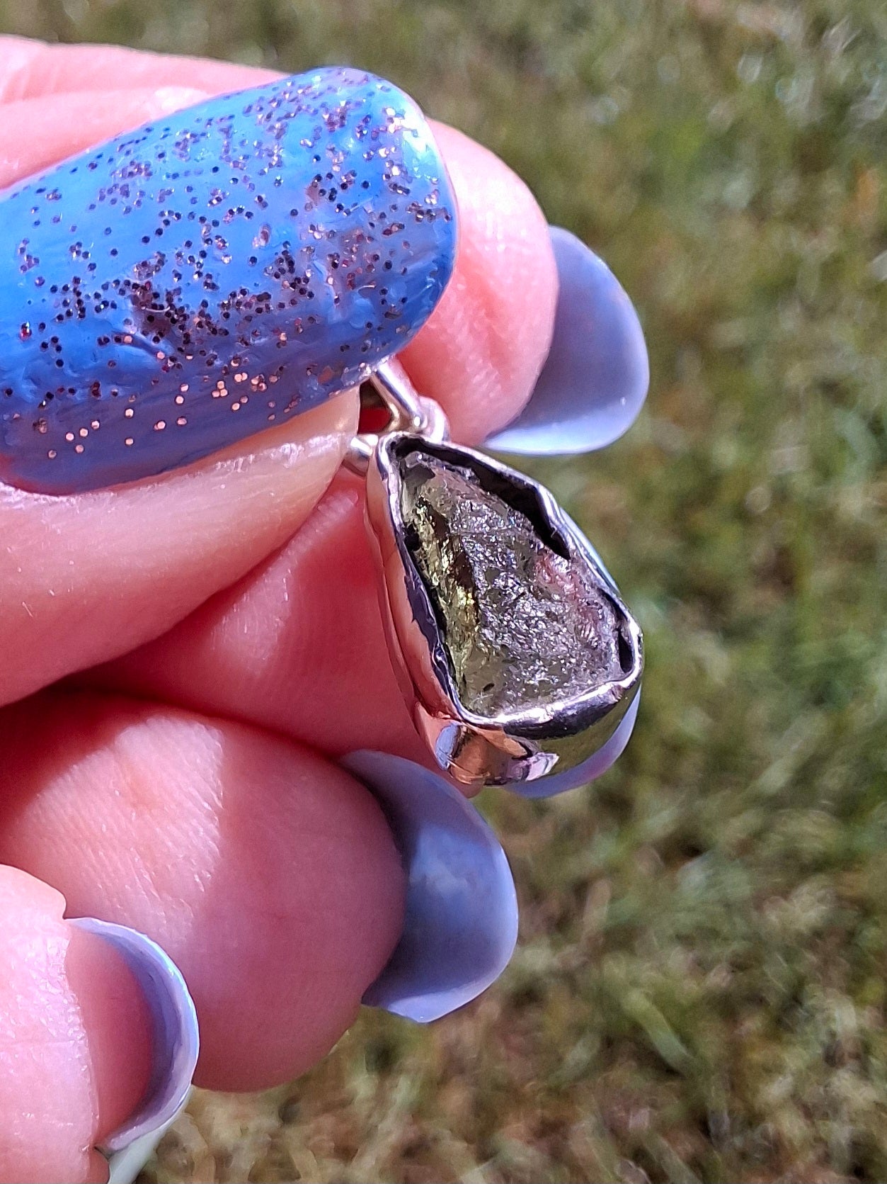 Moldavite Piece, 925 Silver, Tektite (Ref: P90)