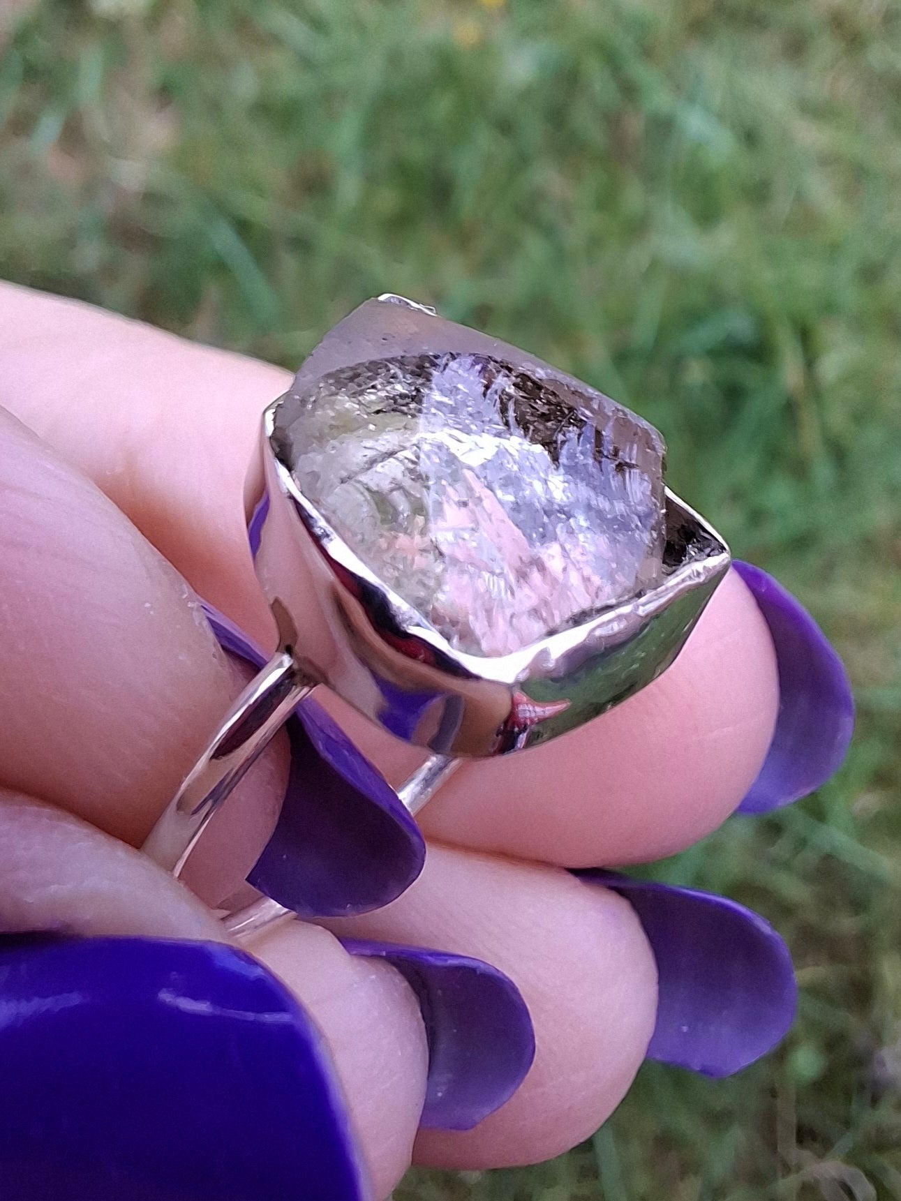 Libyan Desert Glass Ring, size small L, 925 Silver, Tektite (Ref: LR14)