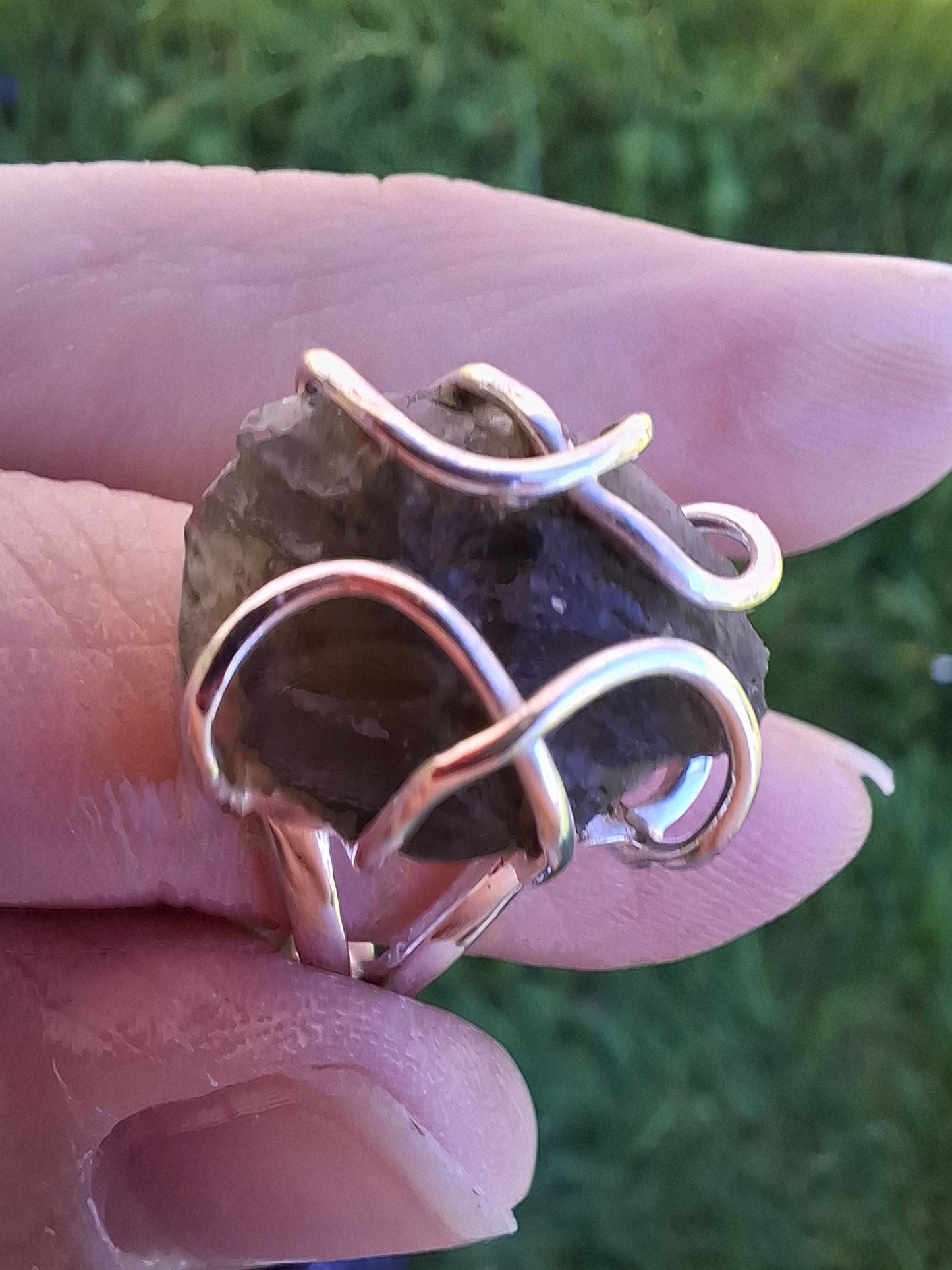 Moldavite Ring, size S, 925 Silver, Tektite (Ref: R12)