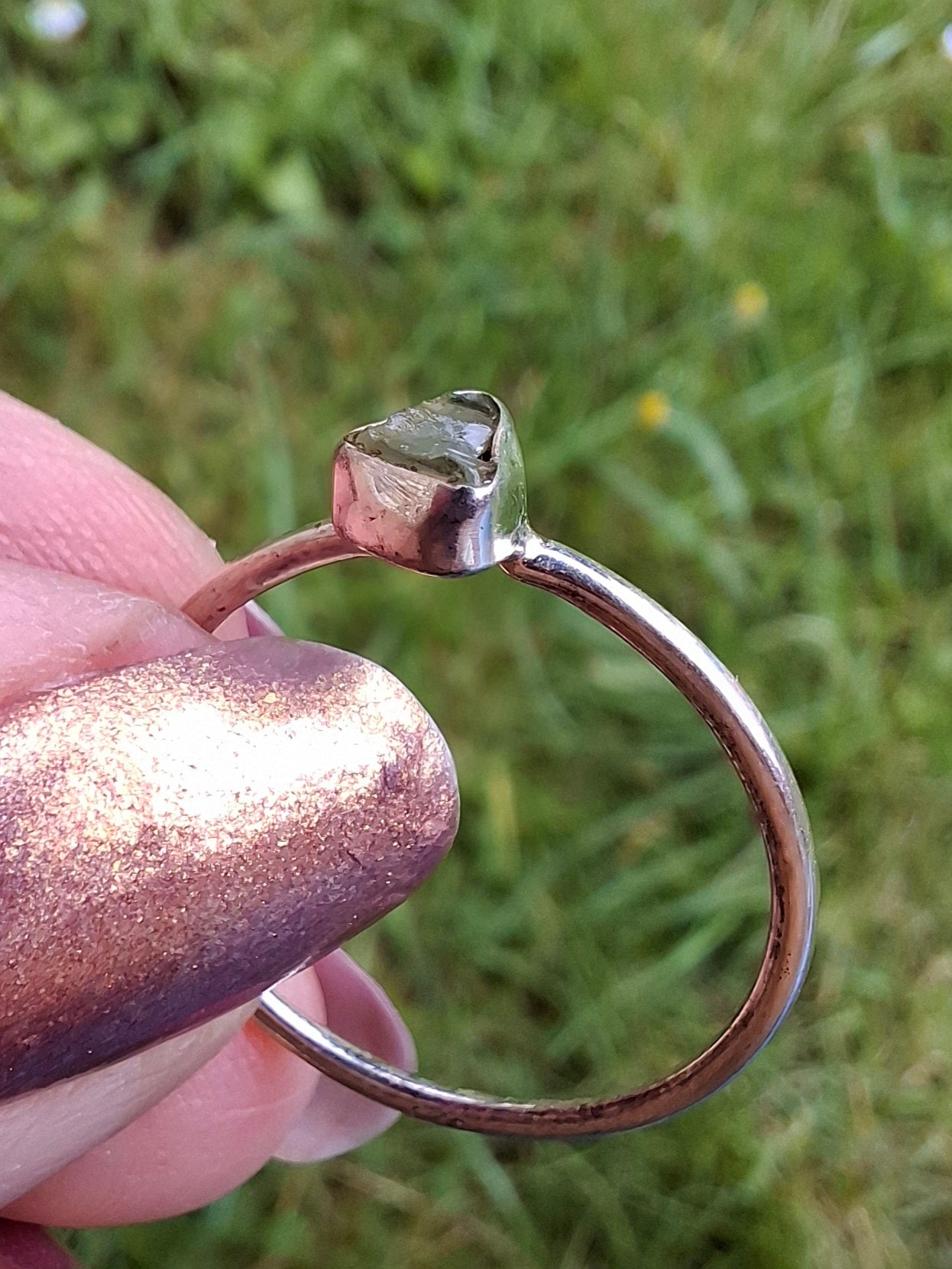 Moldavite Ring, size small S, 925 Silver, Tektite (Ref: R66)