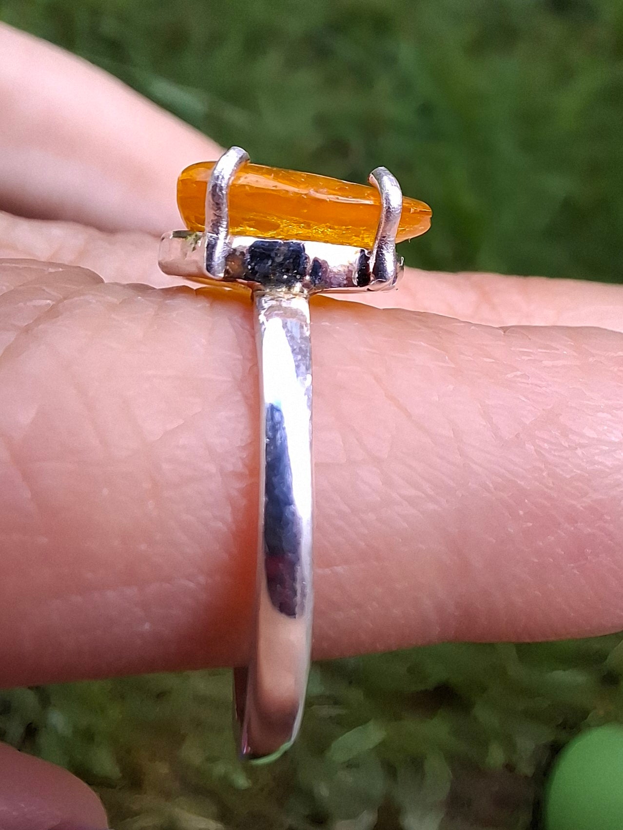 Baltic Amber Ring, size large N, 925 Silver, Fossil (Ref: AR9)
