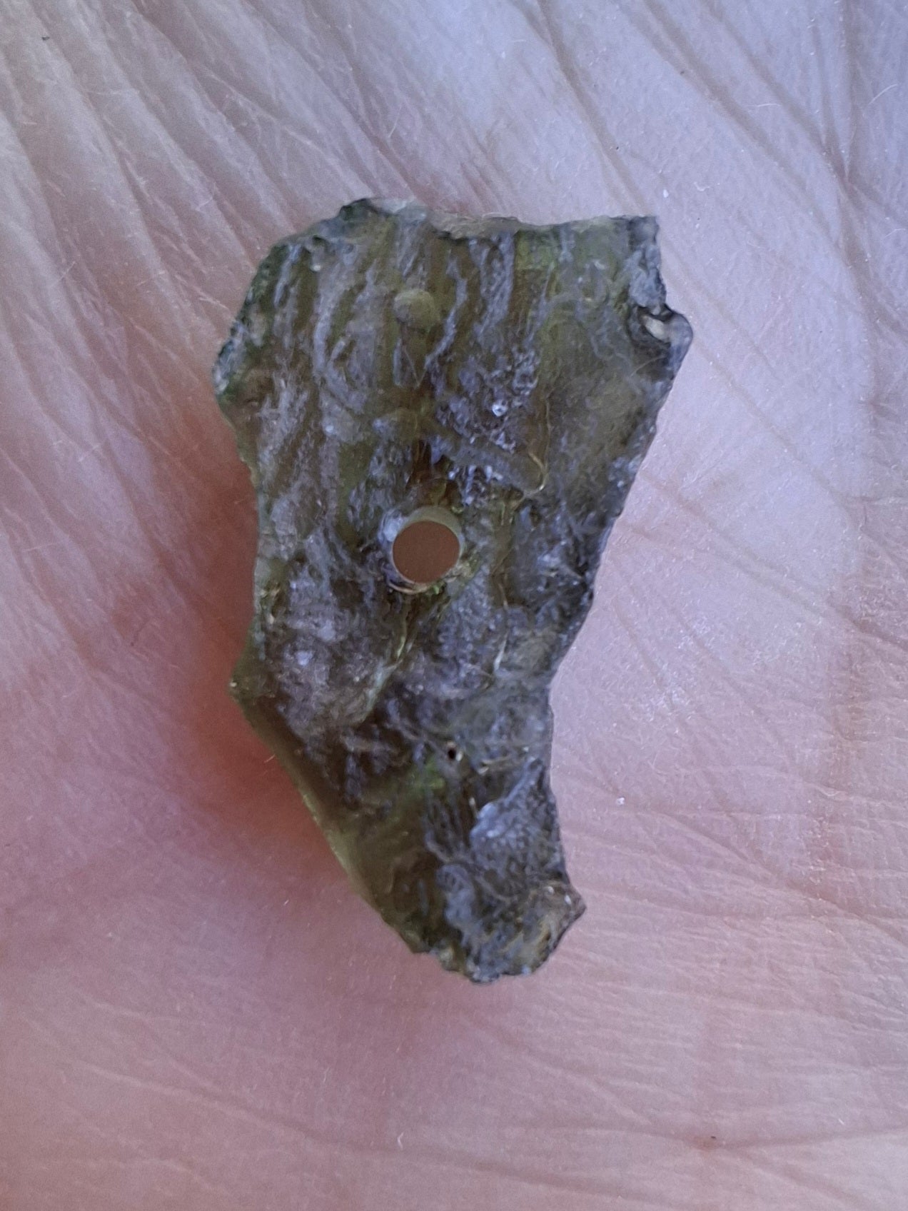 DRILLED, Moldavite Piece, 0.90g, Tektite (Ref: D14)