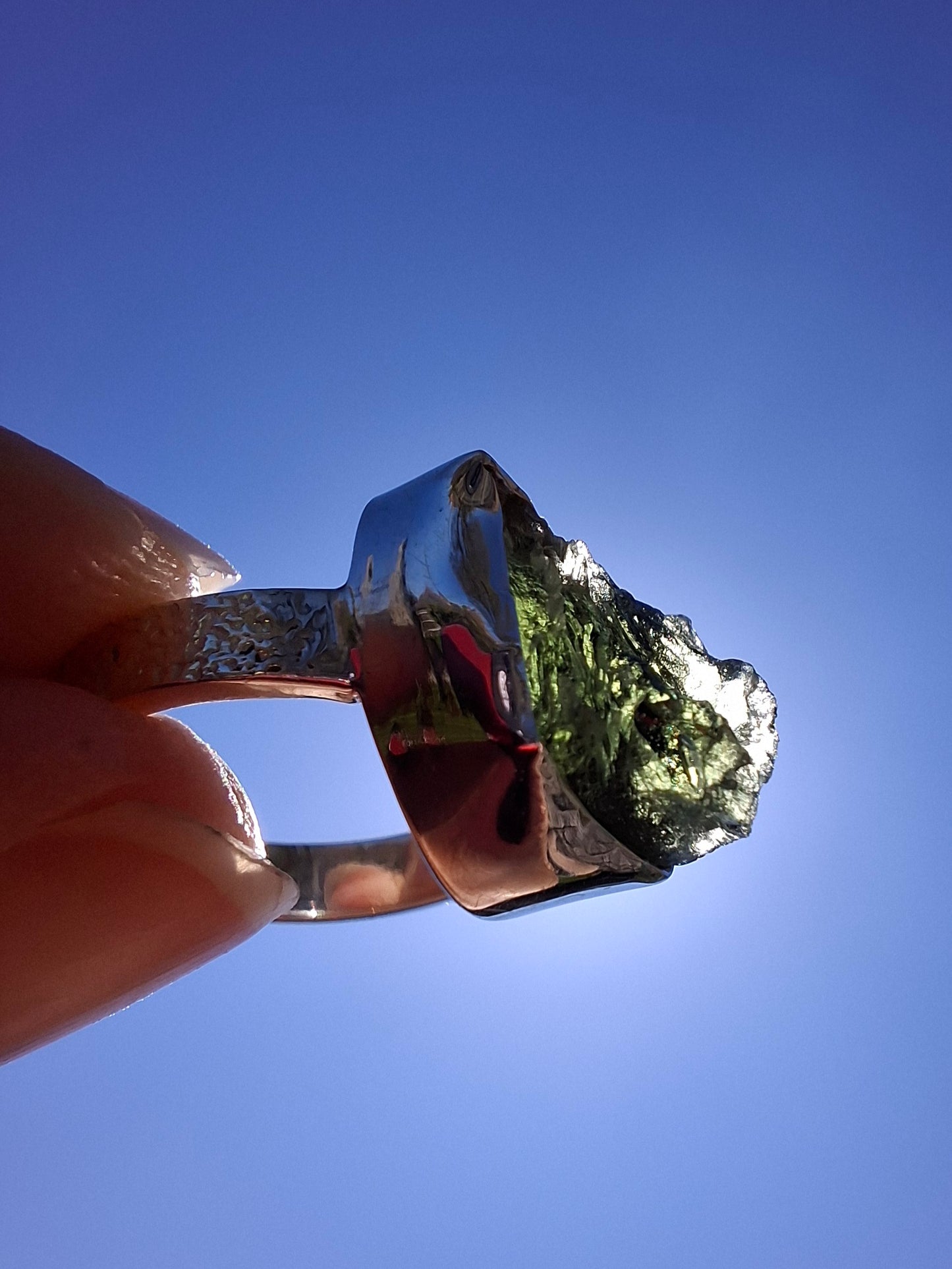 Moldavite Ring, size K, 925 Silver, Tektite (Ref: R302)