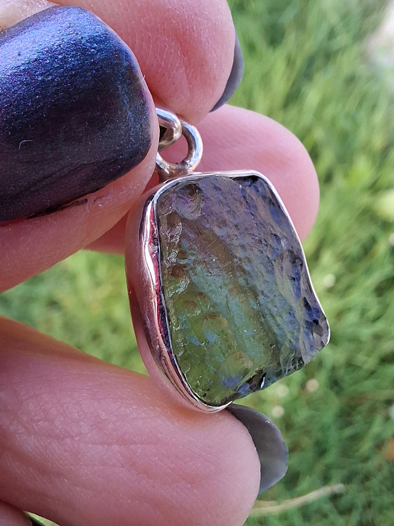 Moldavite Pendant, 925 Silver, Tektite (Ref: P9)