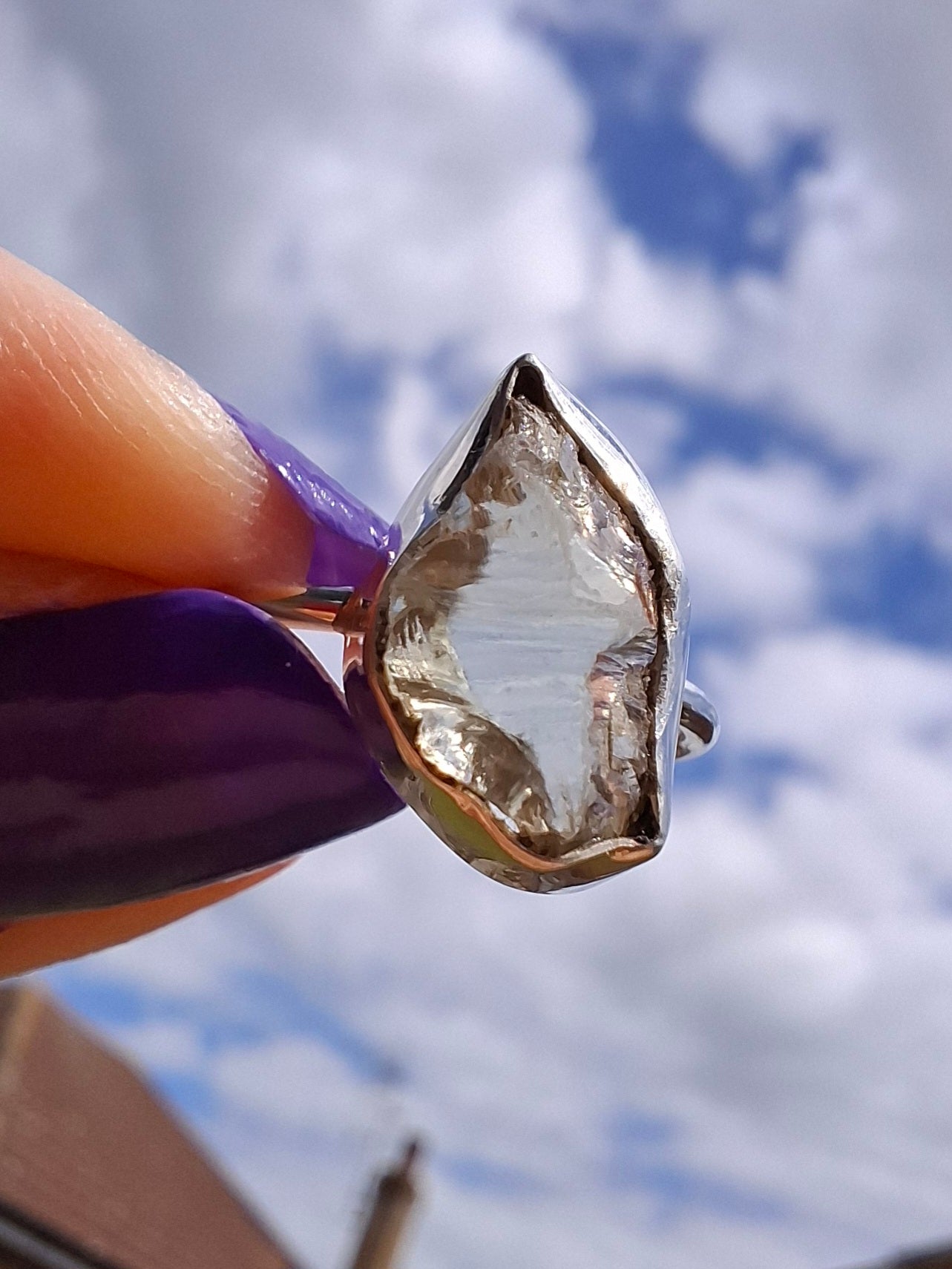 Libyan Desert Glass Ring, size large K, 925 Silver, Tektite (Ref: LR16)