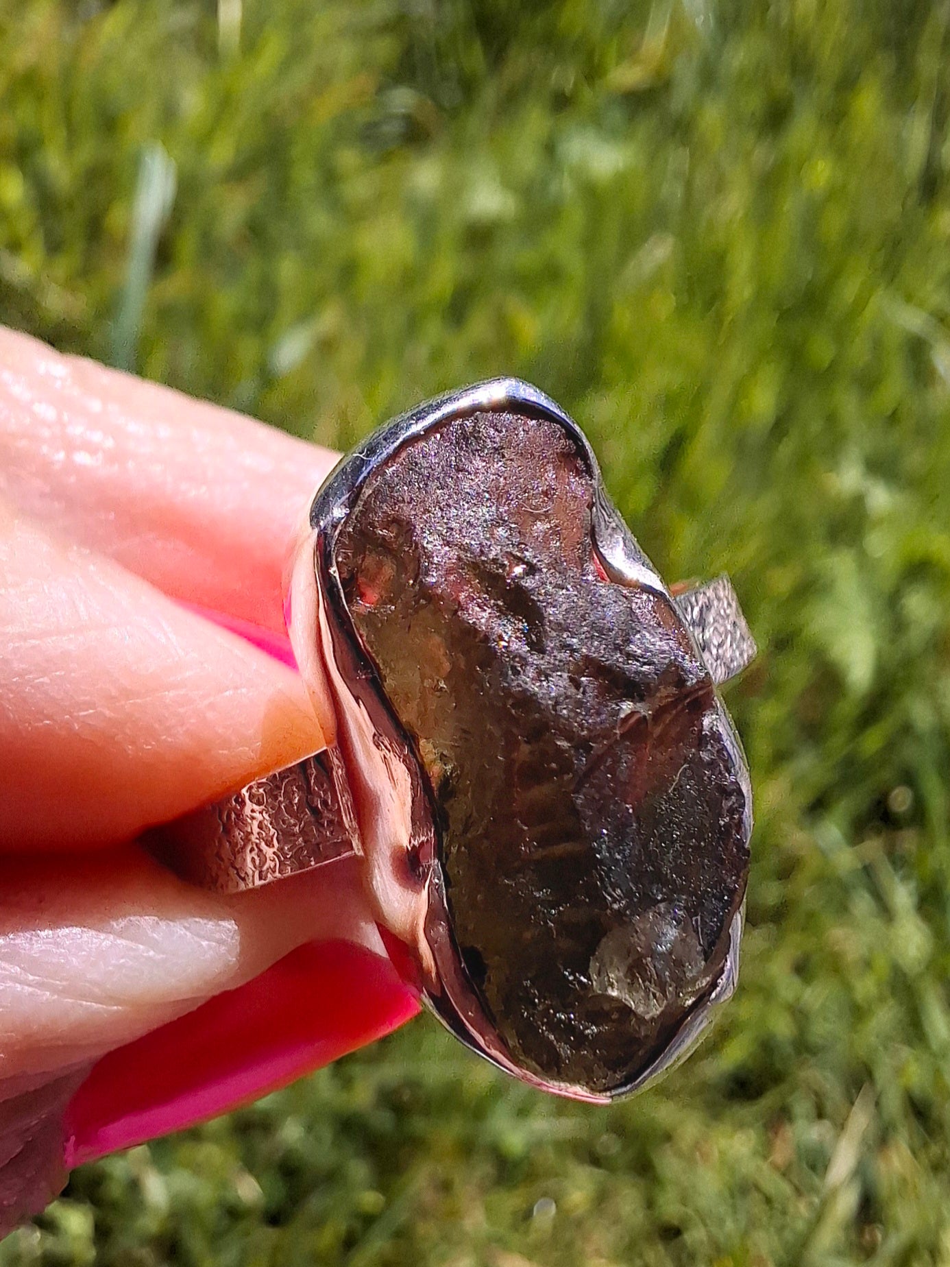 Moldavite Ring, size Y, 925 Silver, Tektite (Ref: R330)